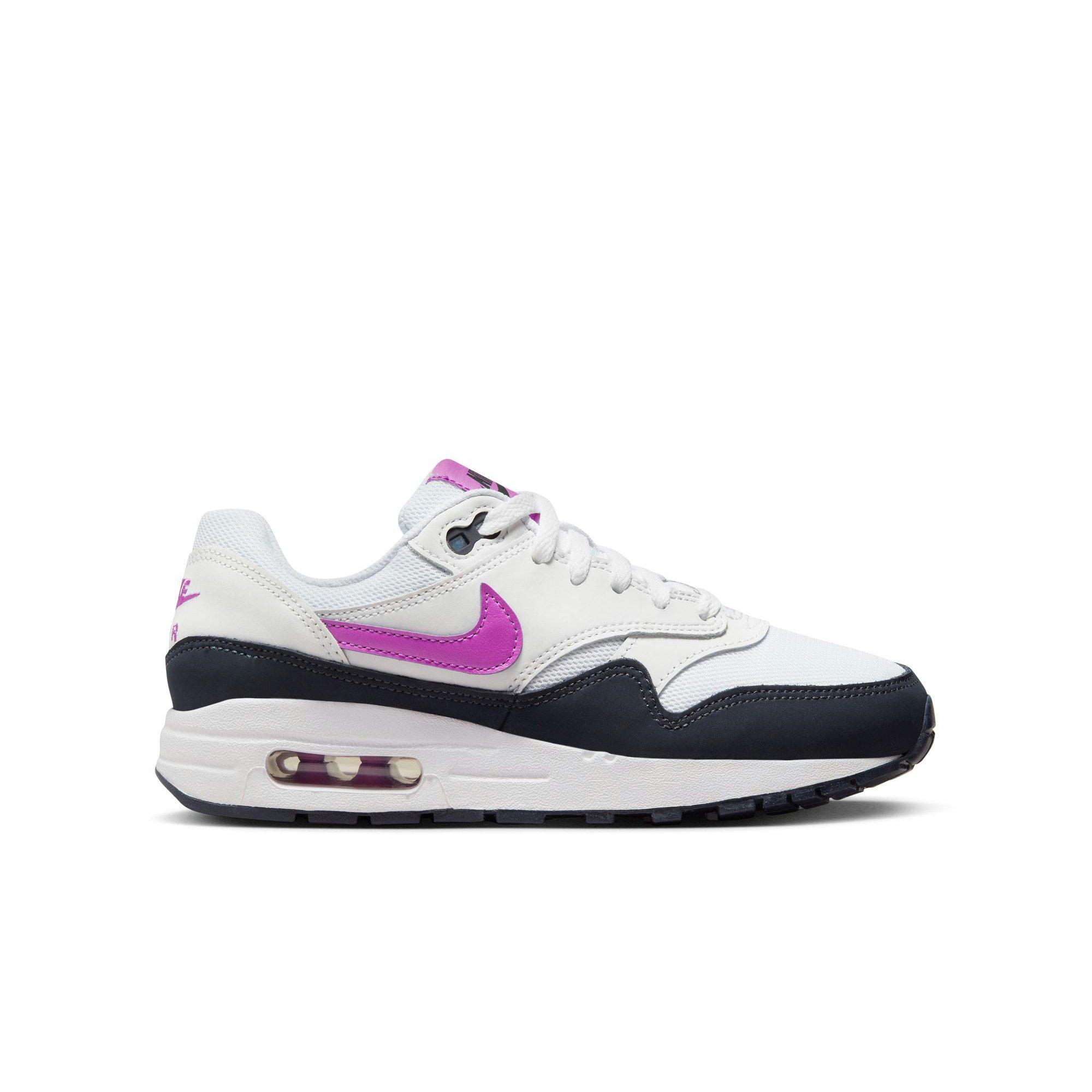 Nike Air Max 1 "White/Fucshia Dream/Dark Obsidian" Grade School Girls' Shoe - WHITE/PURPLE Thumbnail View 1