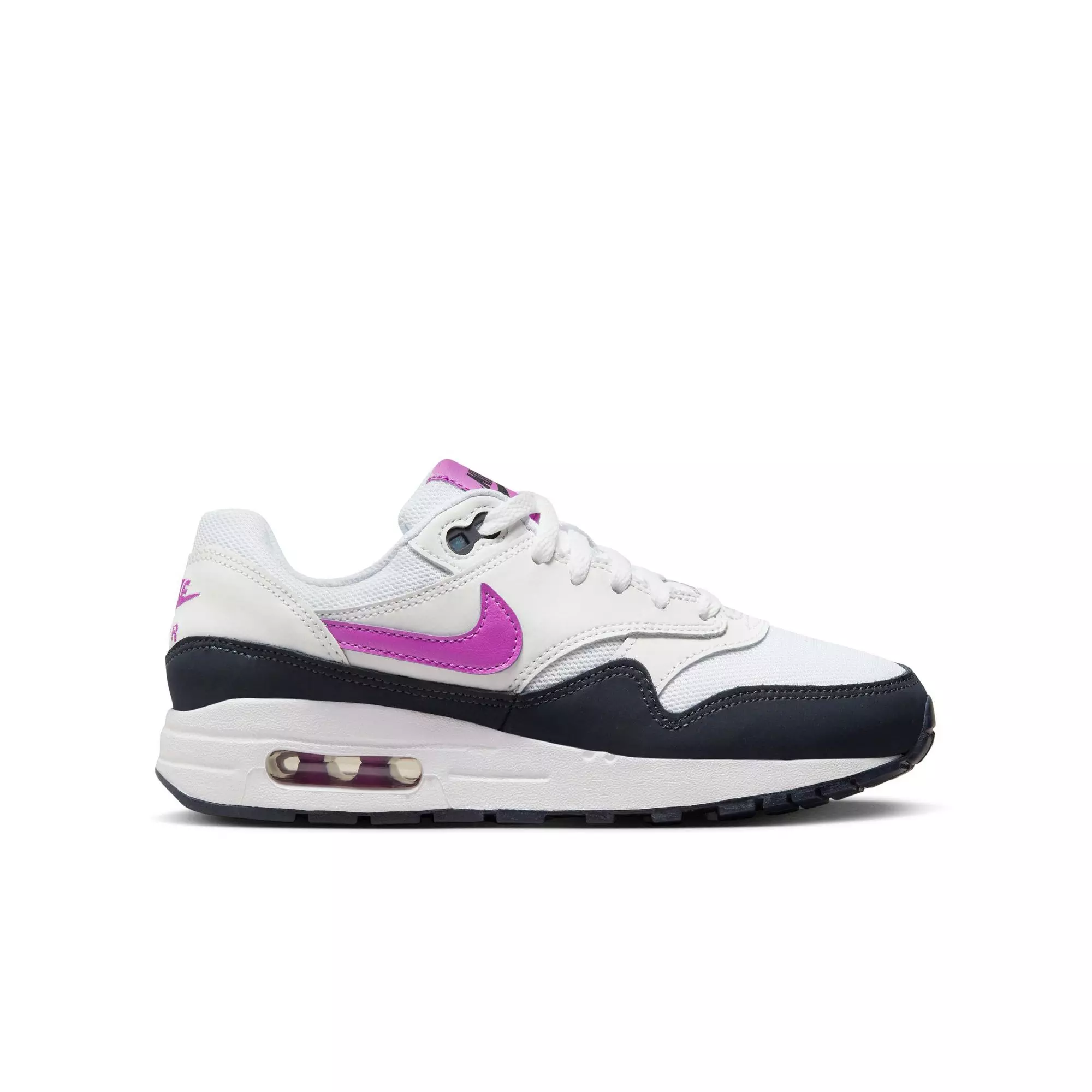 Nike Air Max 1 "White/Fucshia Dream/Dark Obsidian" Grade School Girls' Shoe - WHITE/PURPLE