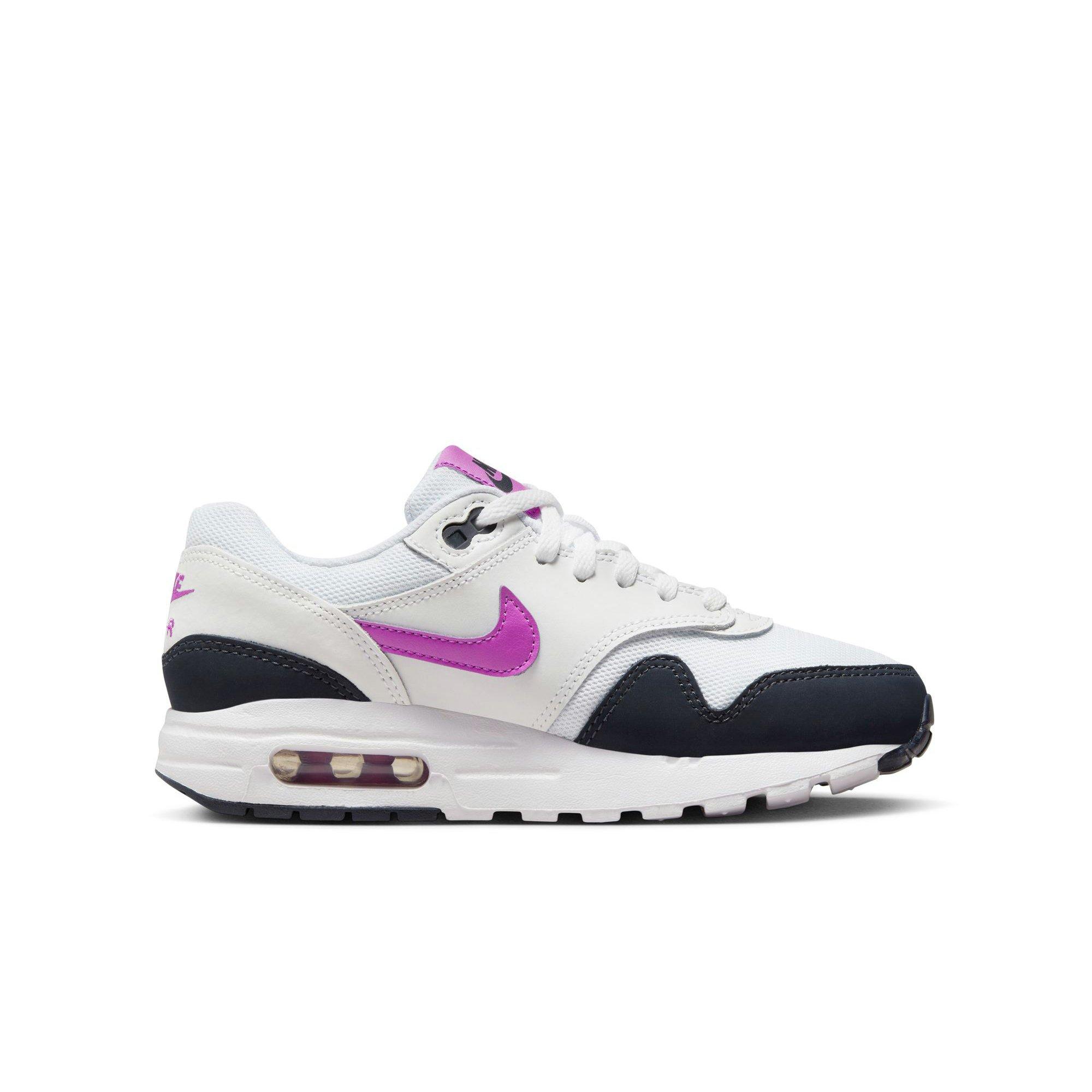 Nike Air Max 1 "White/Fucshia Dream/Dark Obsidian" Grade School Girls' Shoe - WHITE/PURPLE Thumbnail View 2