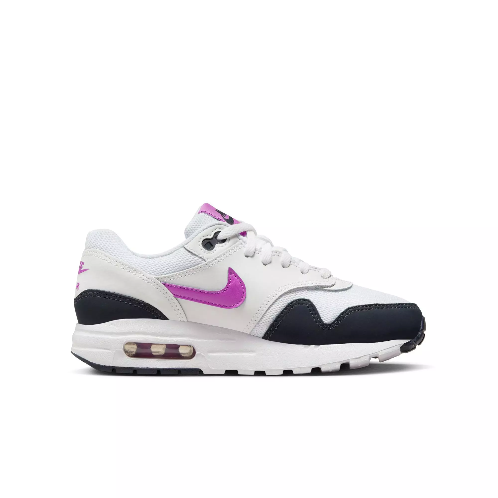 Nike Air Max 1 "White/Fucshia Dream/Dark Obsidian" Grade School Girls' Shoe - WHITE/PURPLE