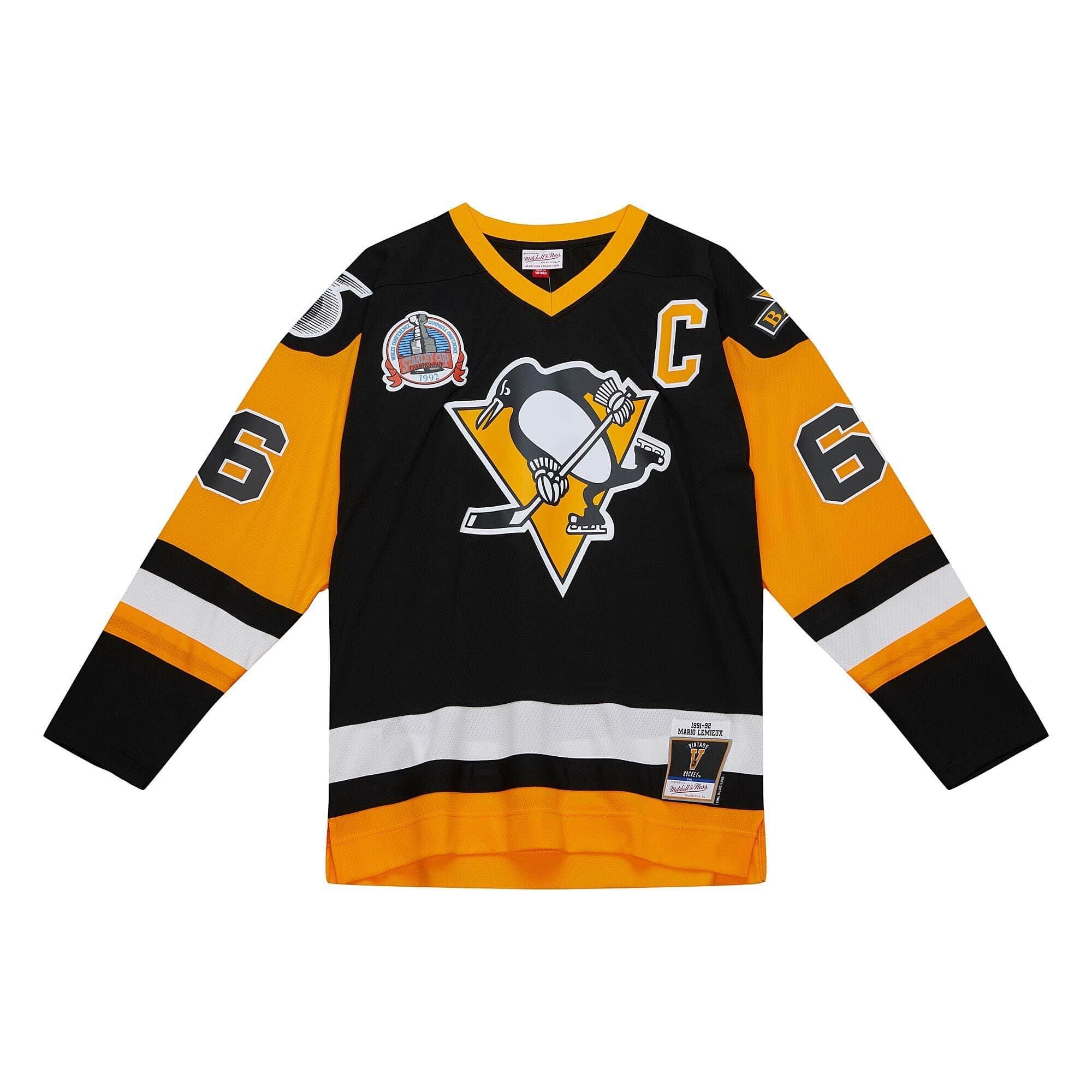 Mitchell & Ness Mario Lemieux Pittsburgh Penguins '92 Hockey Jersey - BLACK/YELLOW Thumbnail View 1