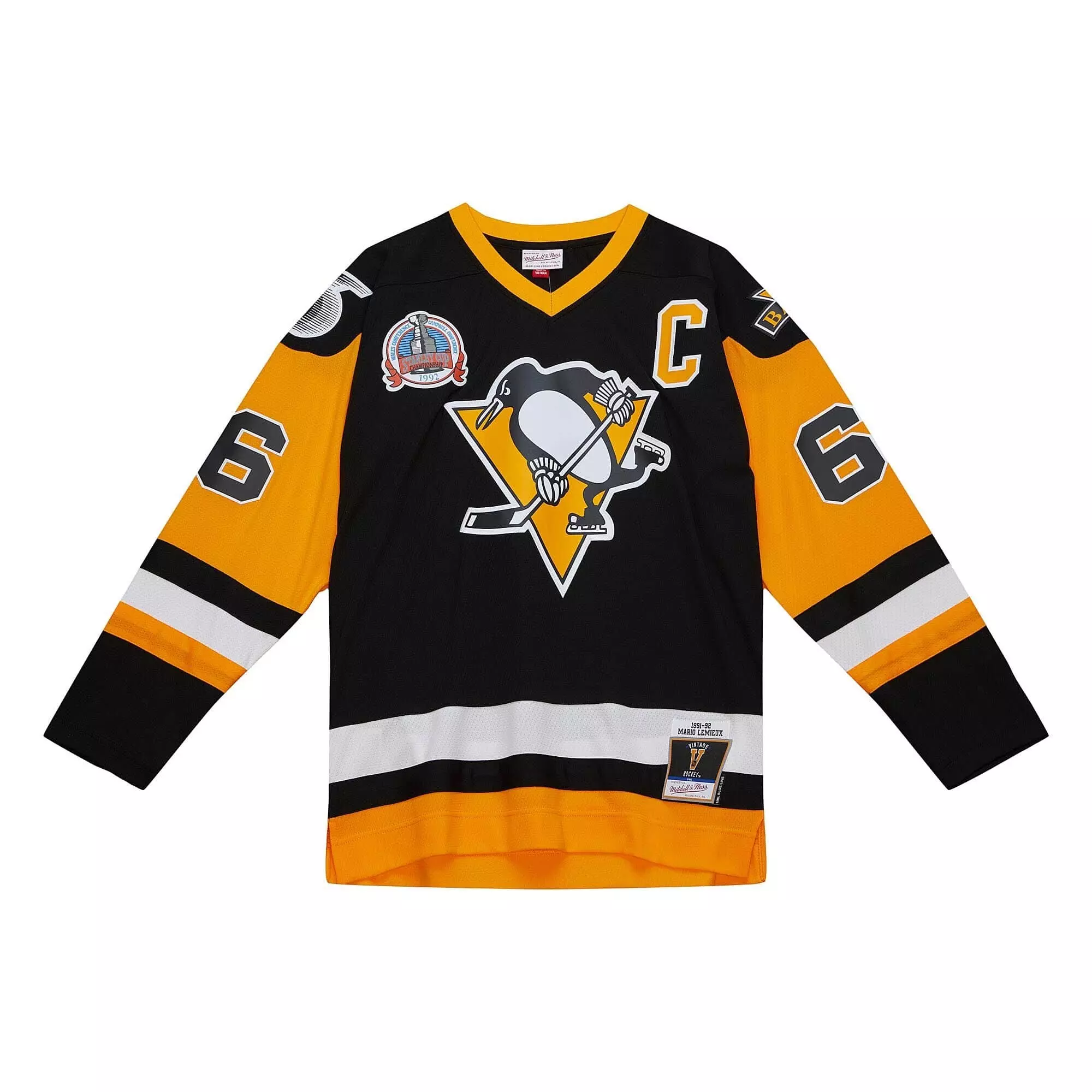 Mitchell & Ness Mario Lemieux Pittsburgh Penguins '92 Hockey Jersey - BLACK/YELLOW