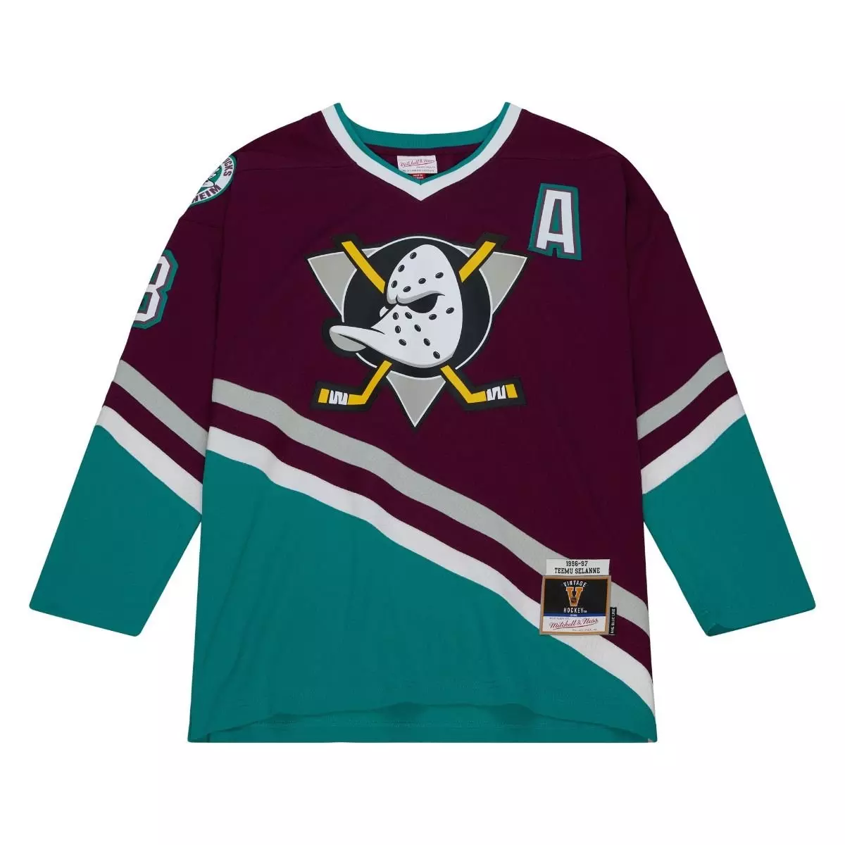 Mitchell & Ness Teemu Selanne Los Angeles Ducks of Anaheim '97 Hockey Jersey - GREEN/PURPLE