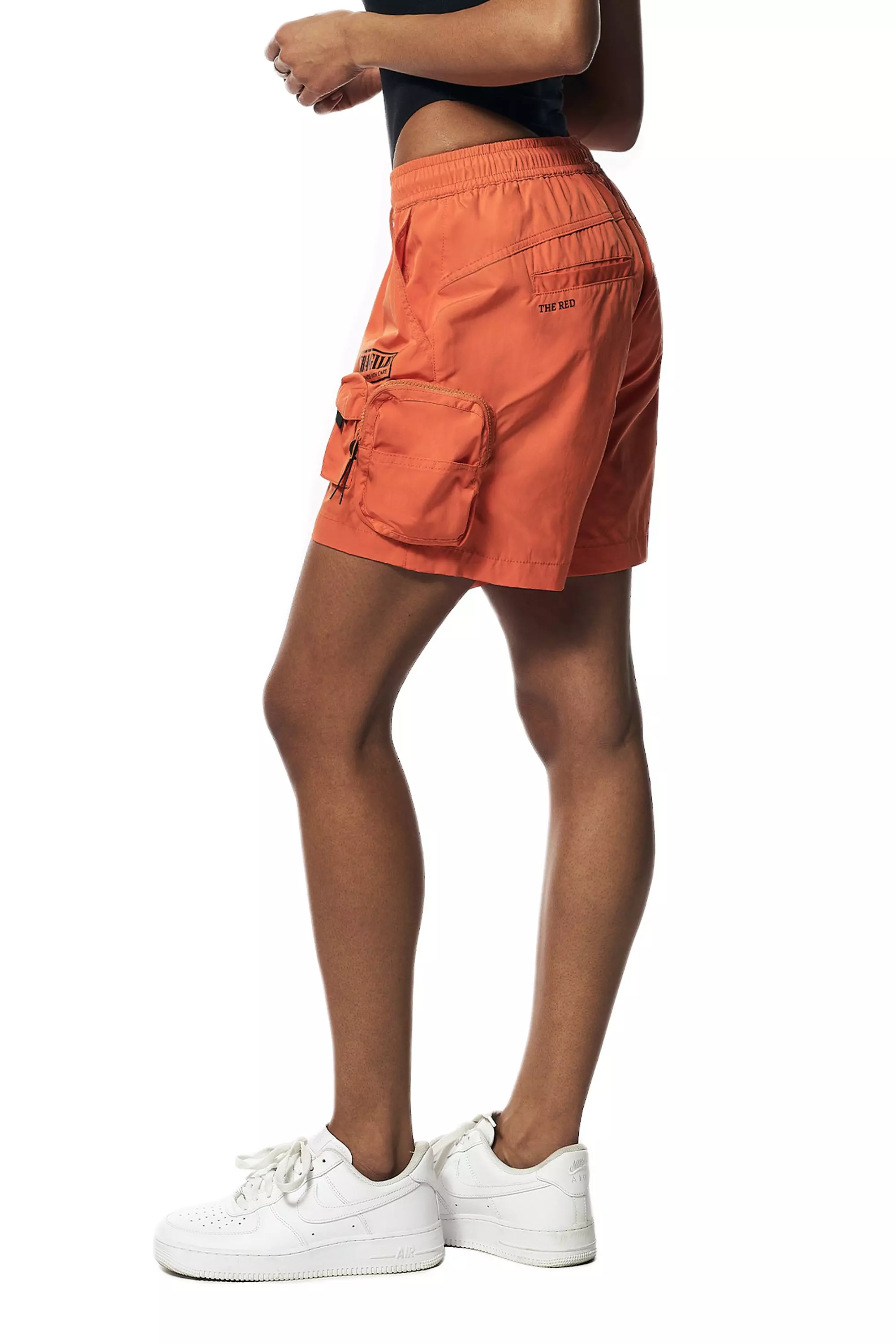 Smoke Rise Women's Nylon Cargo Slouch Shorts - ORANGE