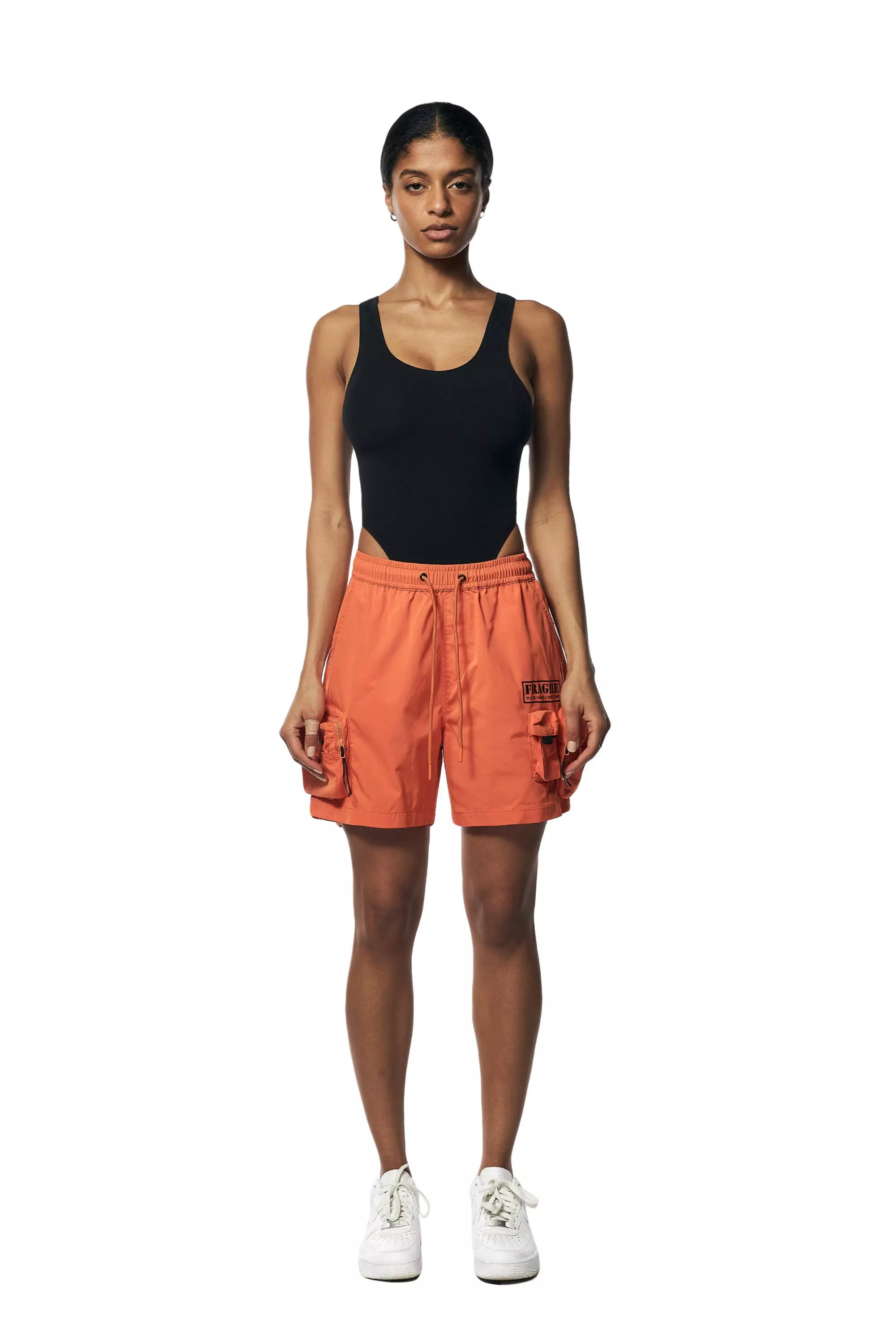 Smoke Rise Women's Nylon Cargo Slouch Shorts - ORANGE