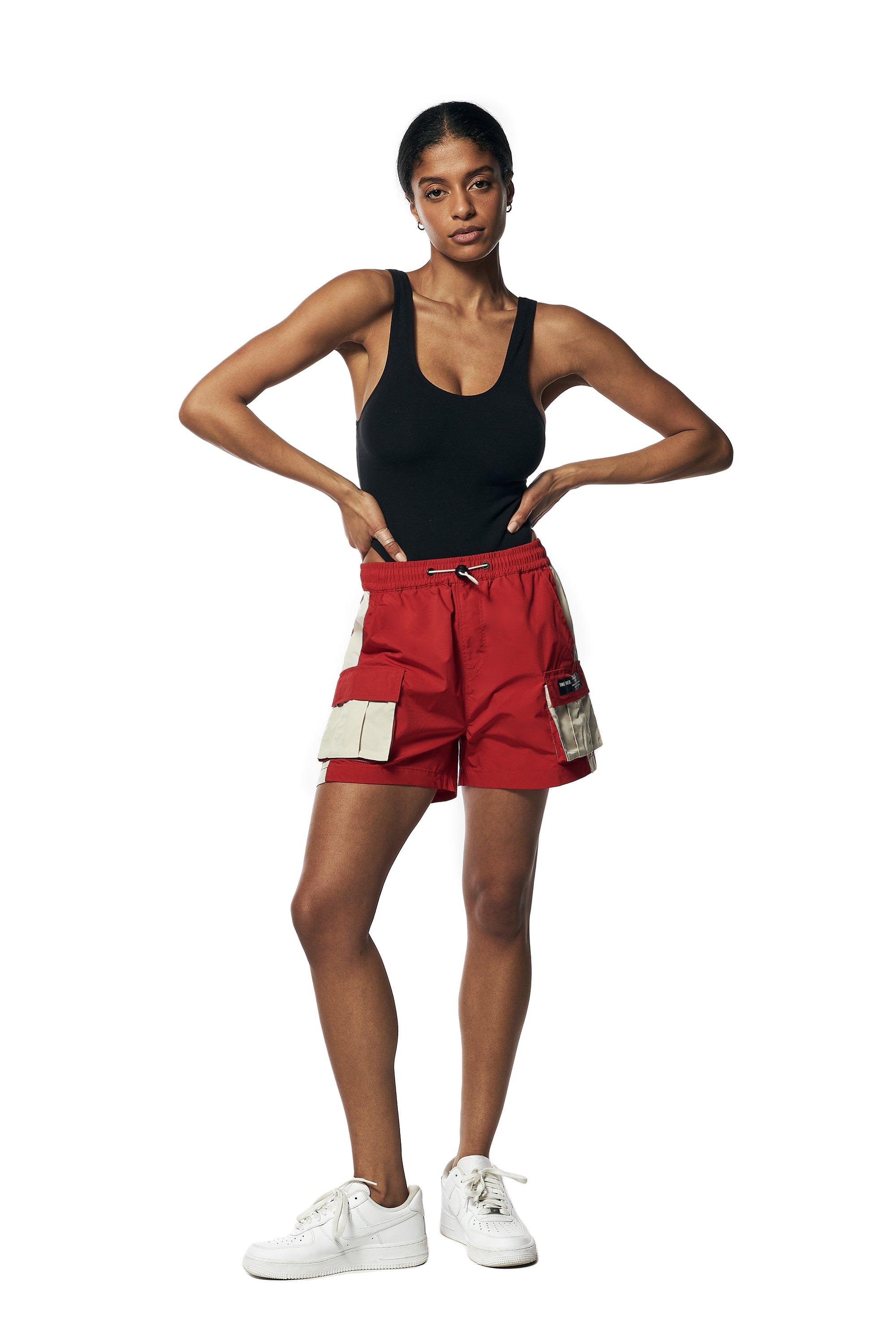 Smoke Rise Women's Cargo Slouch Shorts - Red - RED Thumbnail View 5