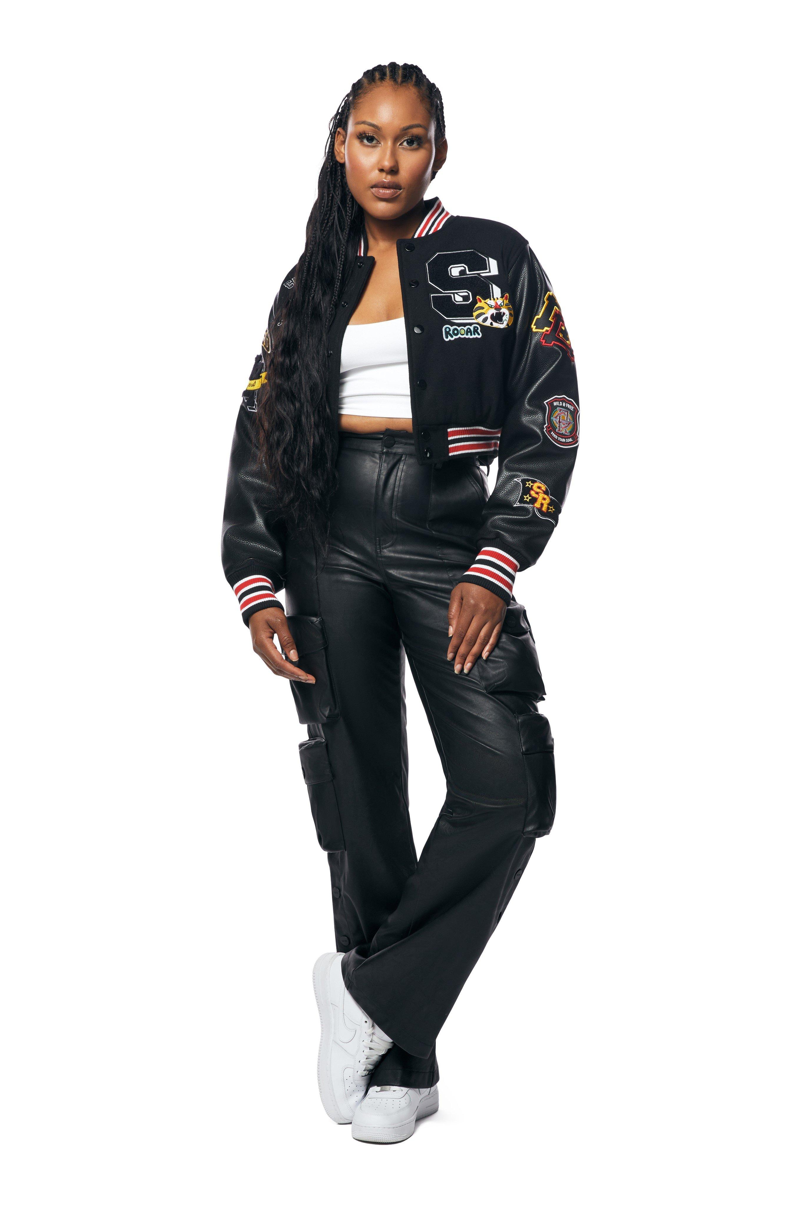 Smoke Rise Women's Classic Varsity Jacket - BLACK Thumbnail View 1