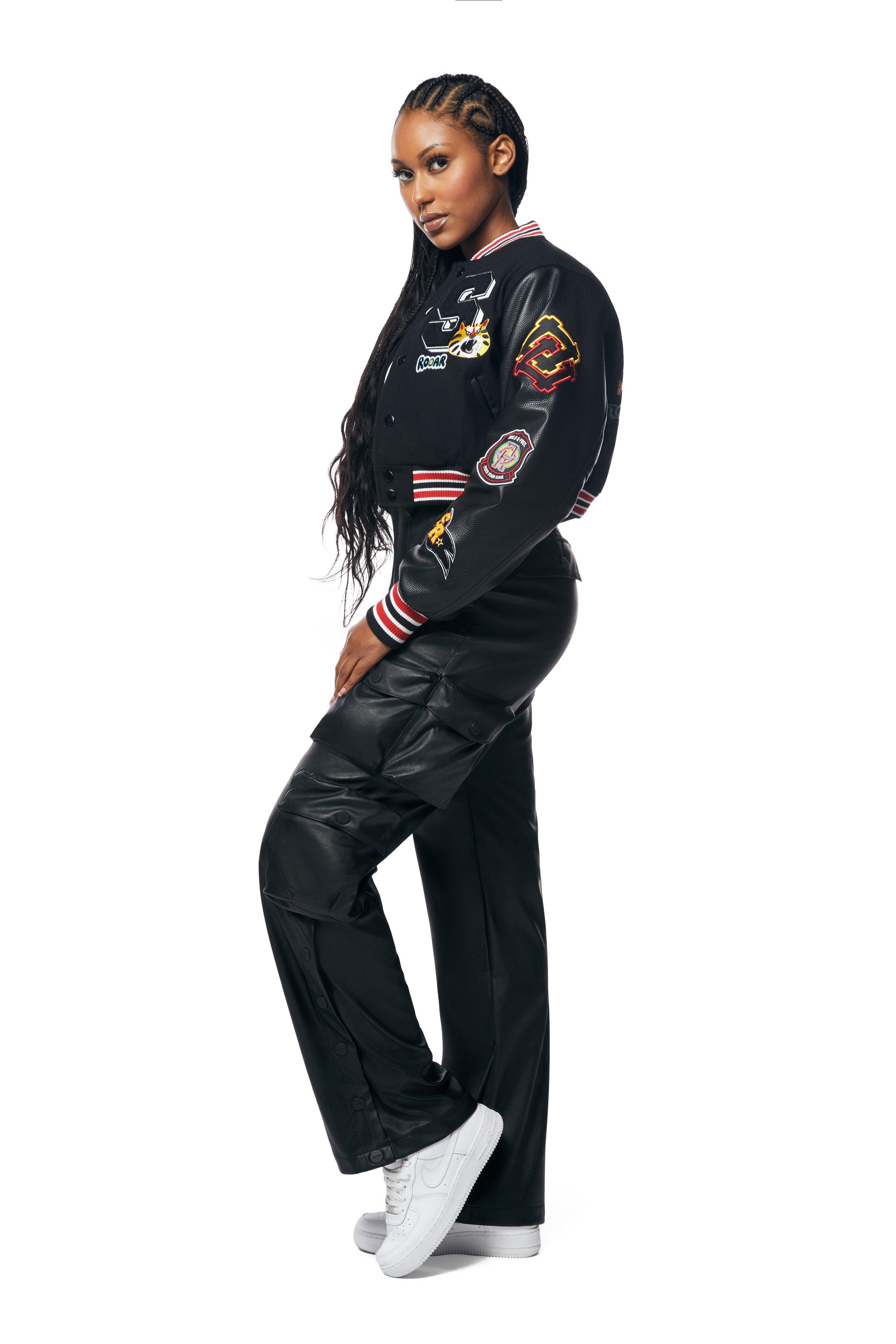 Smoke Rise Women's Classic Varsity Jacket - BLACK Thumbnail View 3