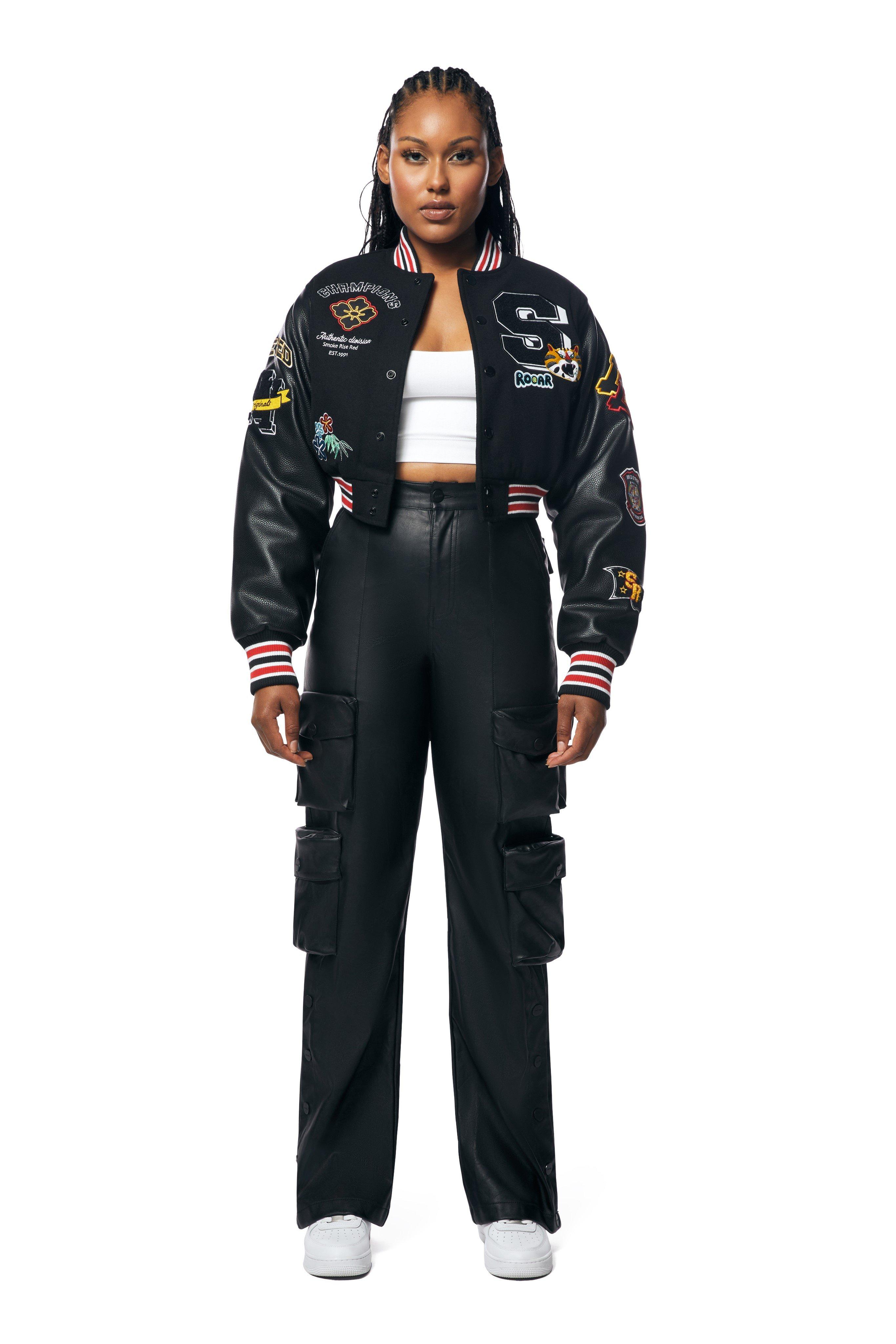 Smoke Rise Women's Classic Varsity Jacket - BLACK Thumbnail View 4