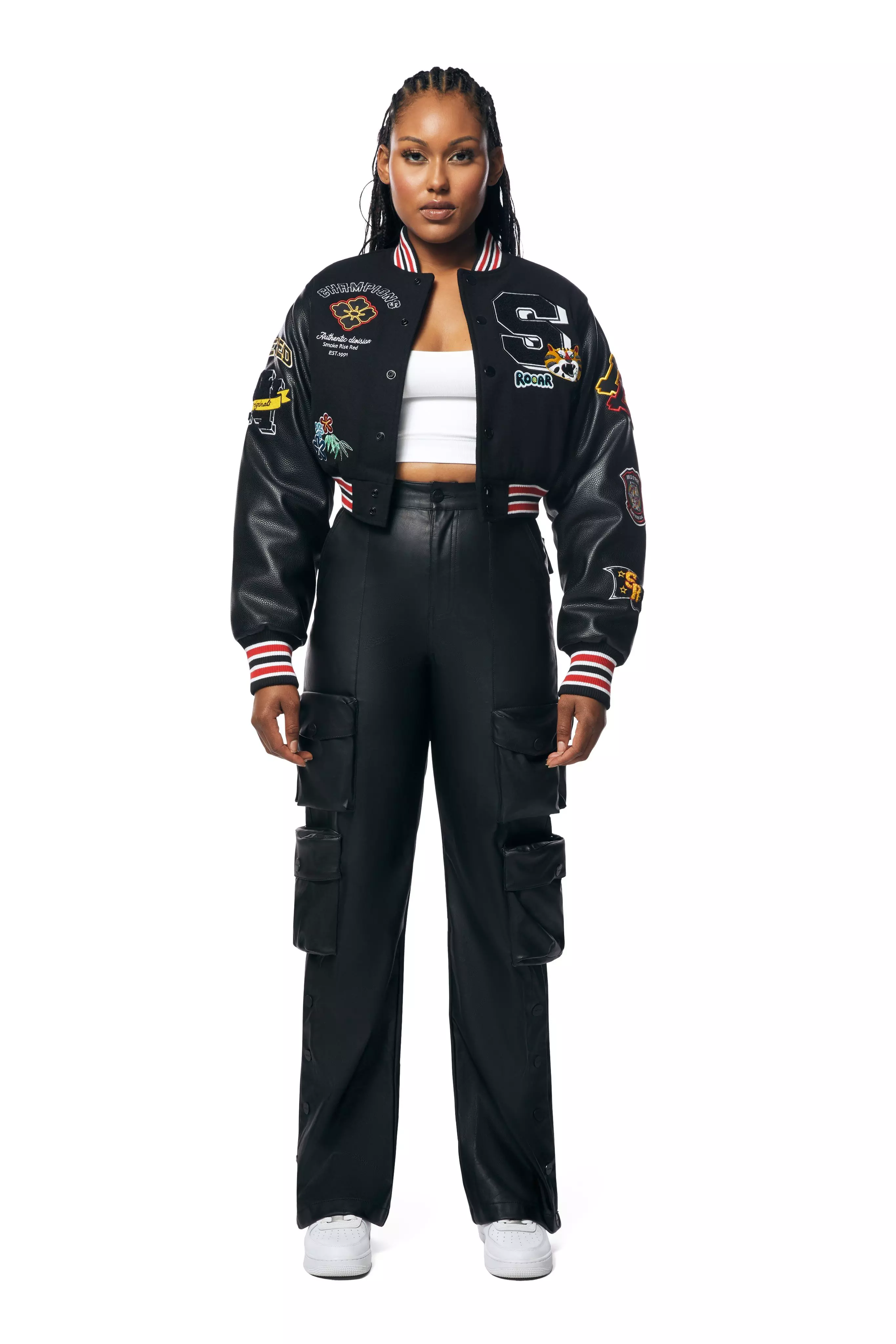 Smoke Rise Women's Classic Varsity Jacket - BLACK