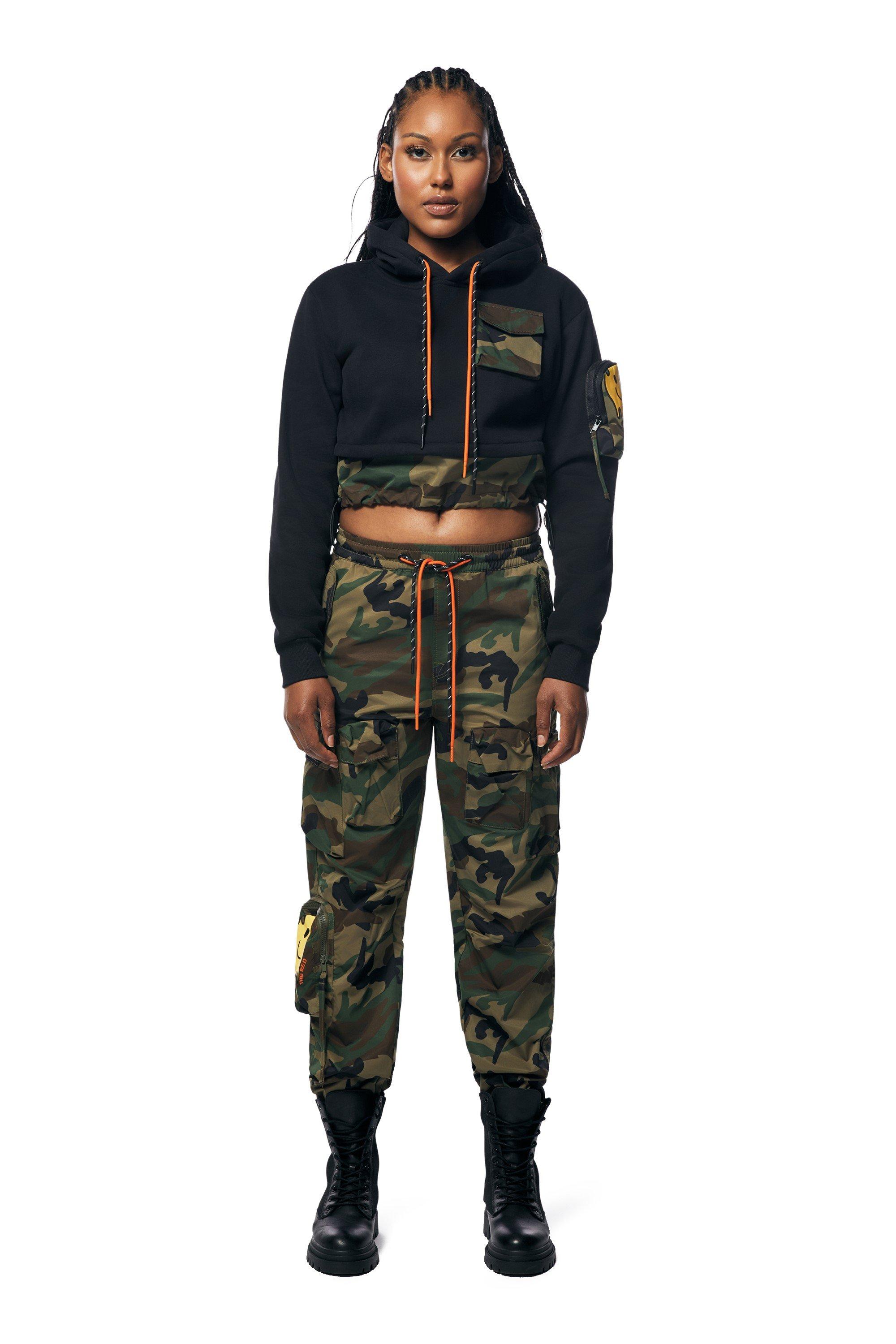 Smoke Rise Women's Fleece Crop Hoodie - BLACK Thumbnail View 1