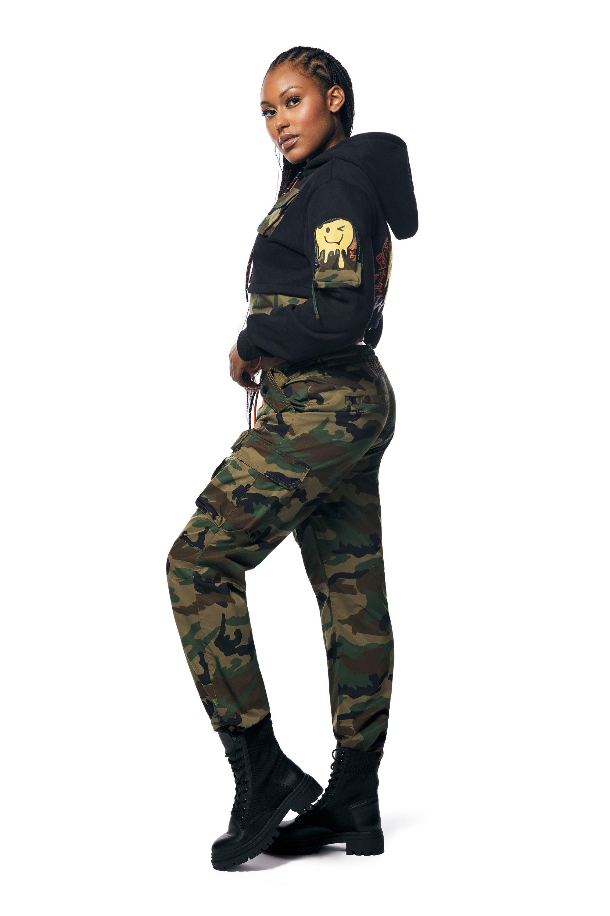 Smoke Rise Women's Fleece Crop Hoodie - BLACK Thumbnail View 3