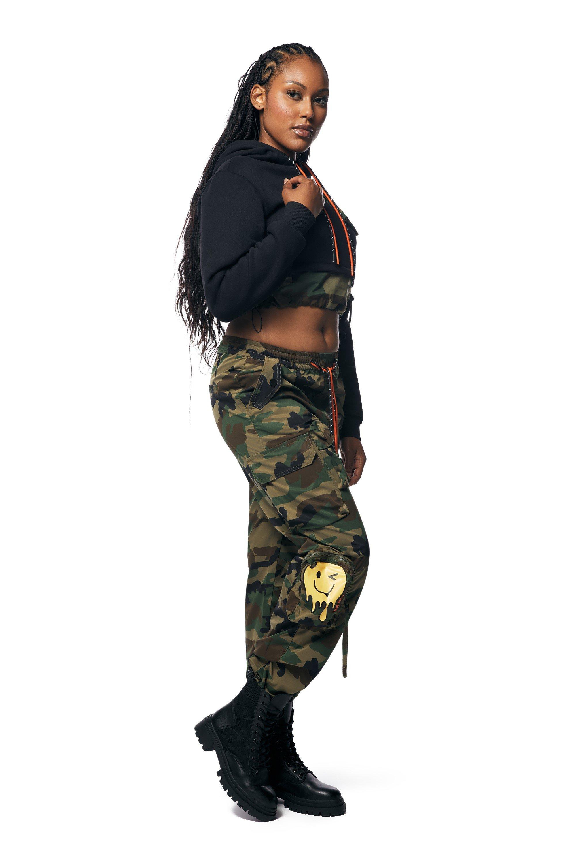 Smoke Rise Women's Fleece Crop Hoodie - BLACK Thumbnail View 4