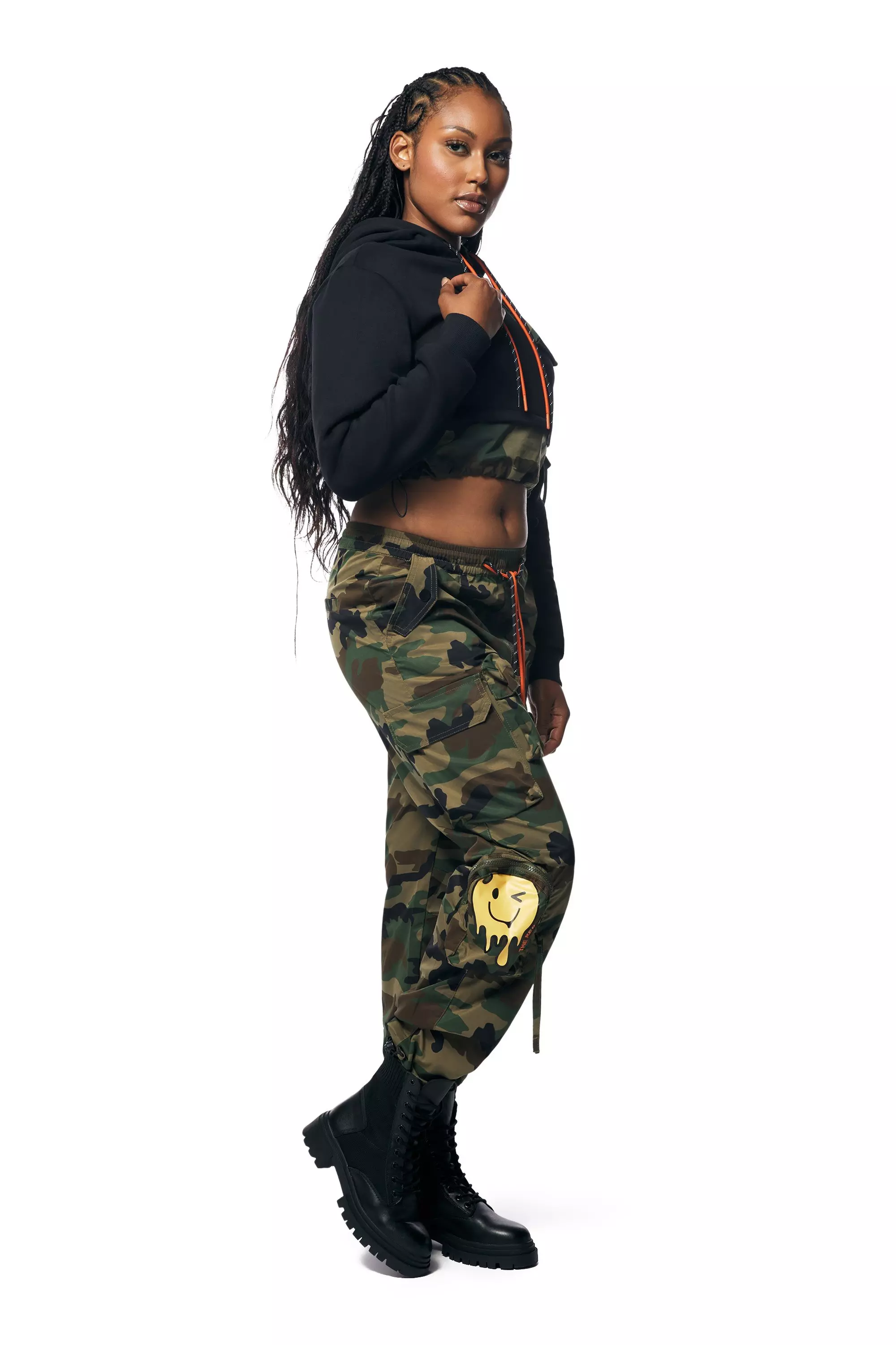 Smoke Rise Women's Fleece Crop Hoodie - BLACK