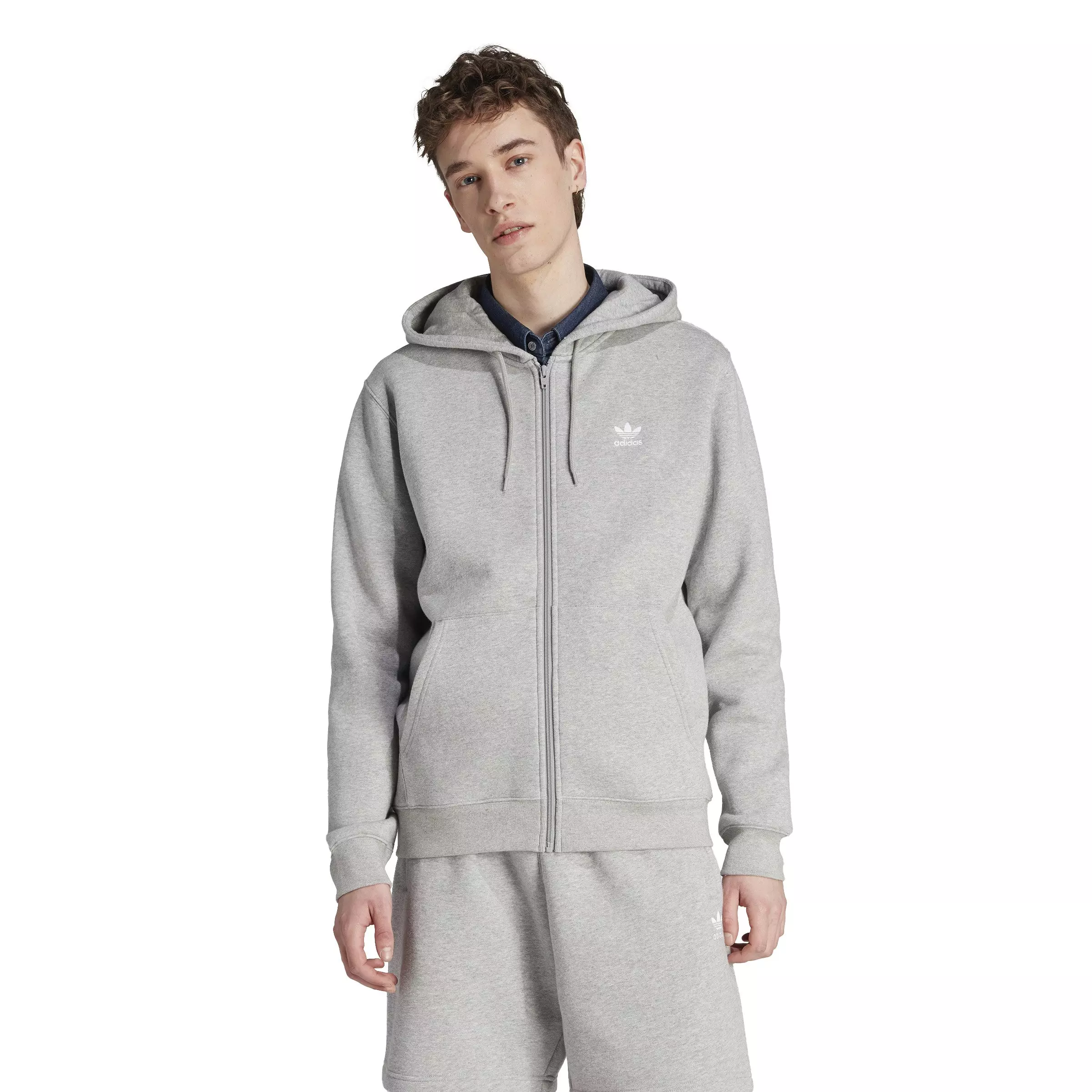 adidas Men's Trefoil Essentials Fleece Full-Zip Jacket-Grey - GREY