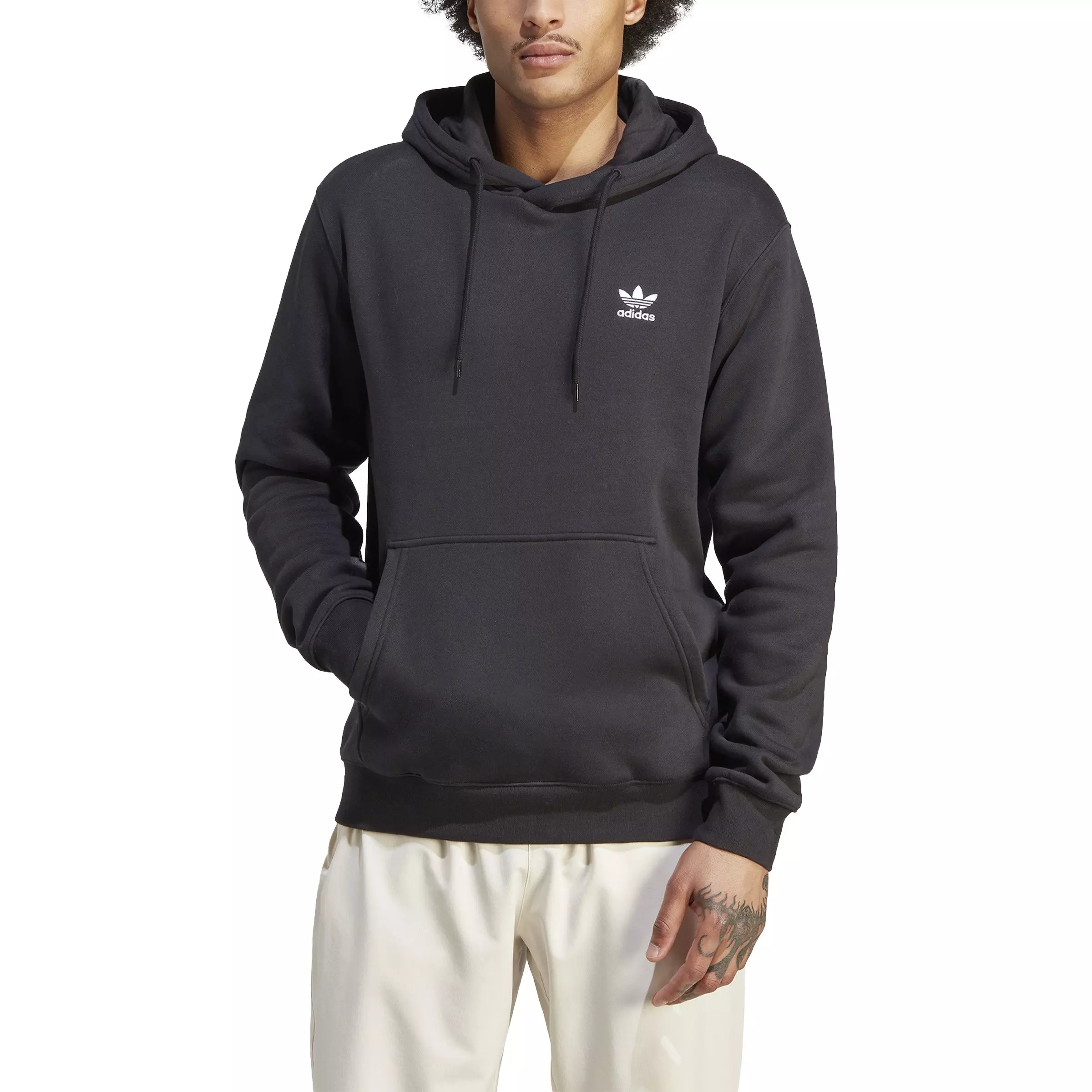 adidas Men's Trefoil Essentials Pullover Hoodie-Black - BLACK