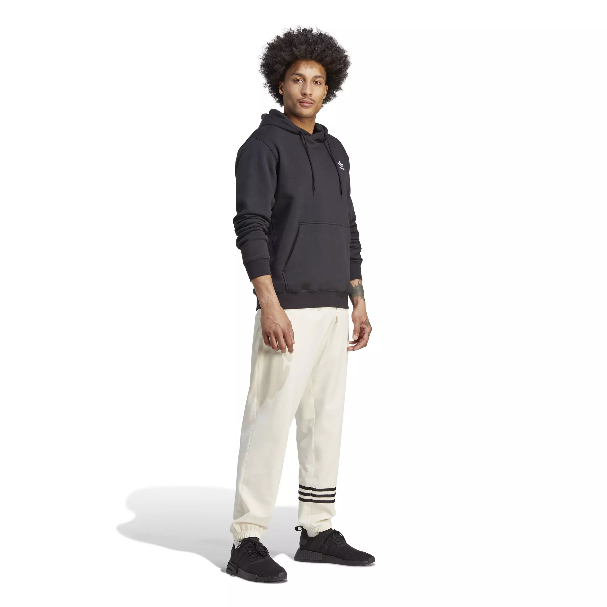 adidas Men's Trefoil Essentials Pullover Hoodie-Black - BLACK