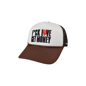 Field Grade F*ck Love Get Money Trucker Snapback-White/Brown