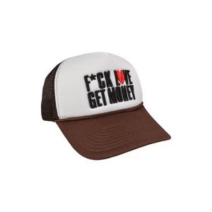 Field Grade F*ck Love Get Money Trucker Snapback-White/Brown