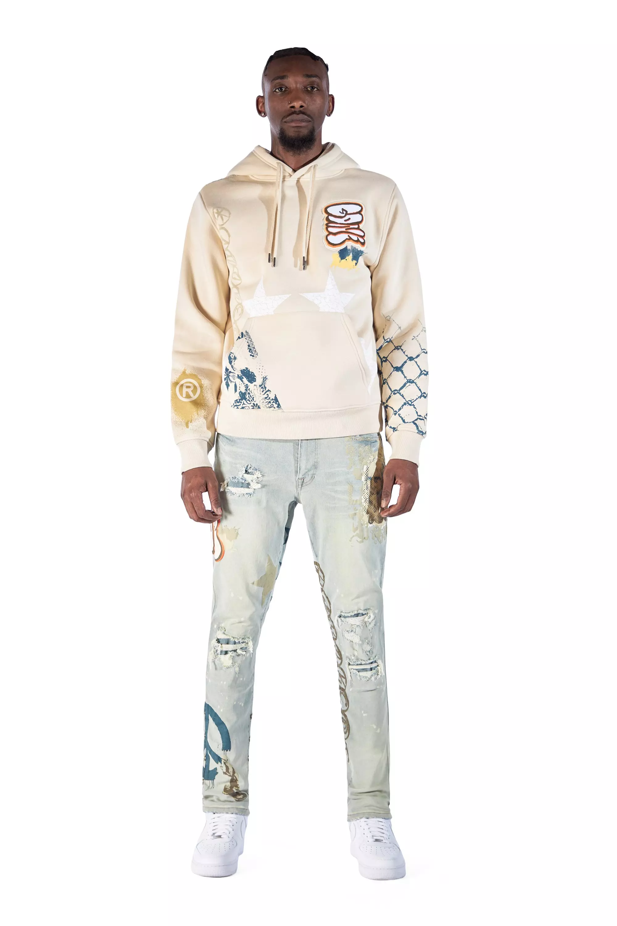 Smoke Rise Men's Stencil &amp; Graphic Hoodie - BEIGE