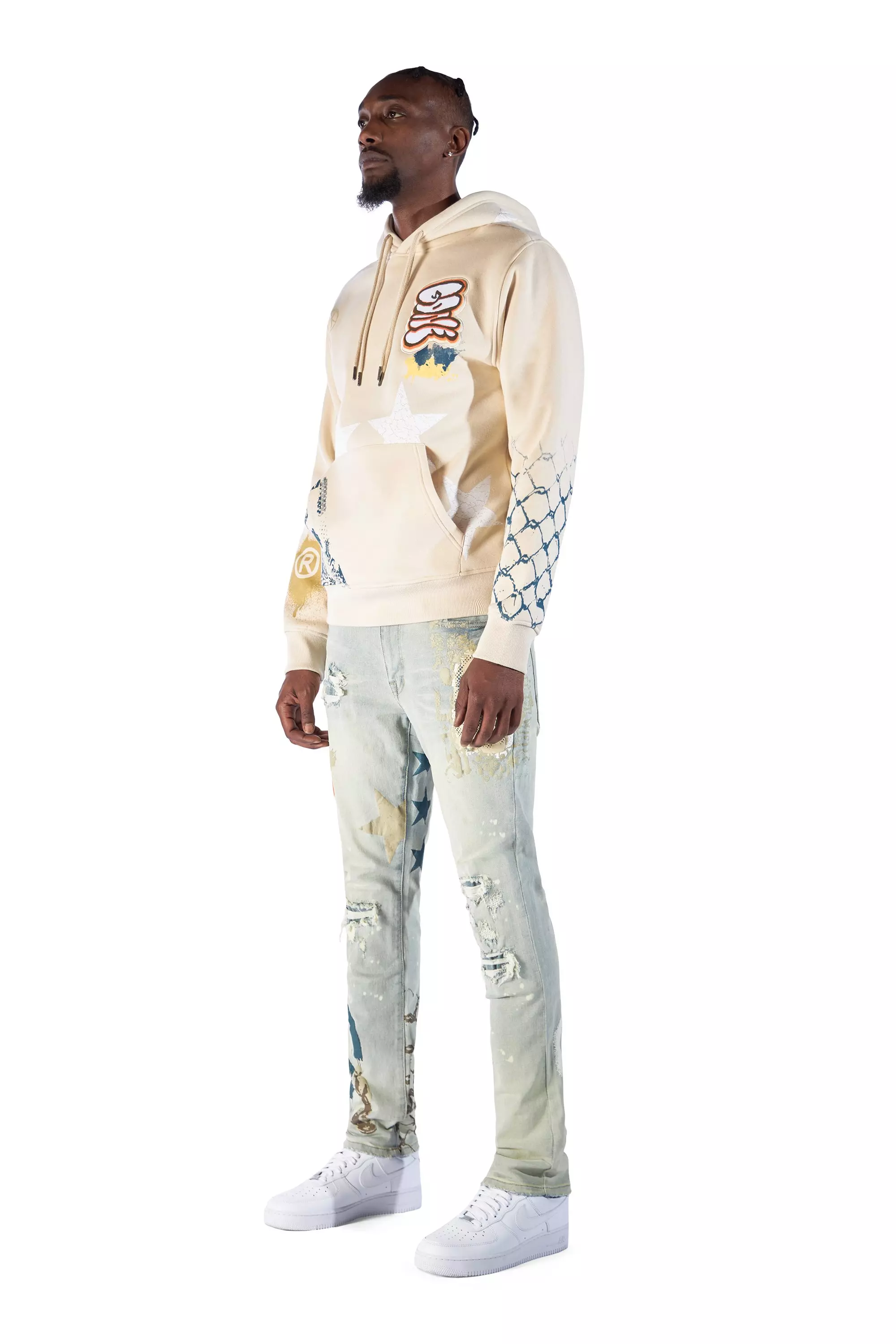 Smoke Rise Men's Stencil &amp; Graphic Hoodie - BEIGE