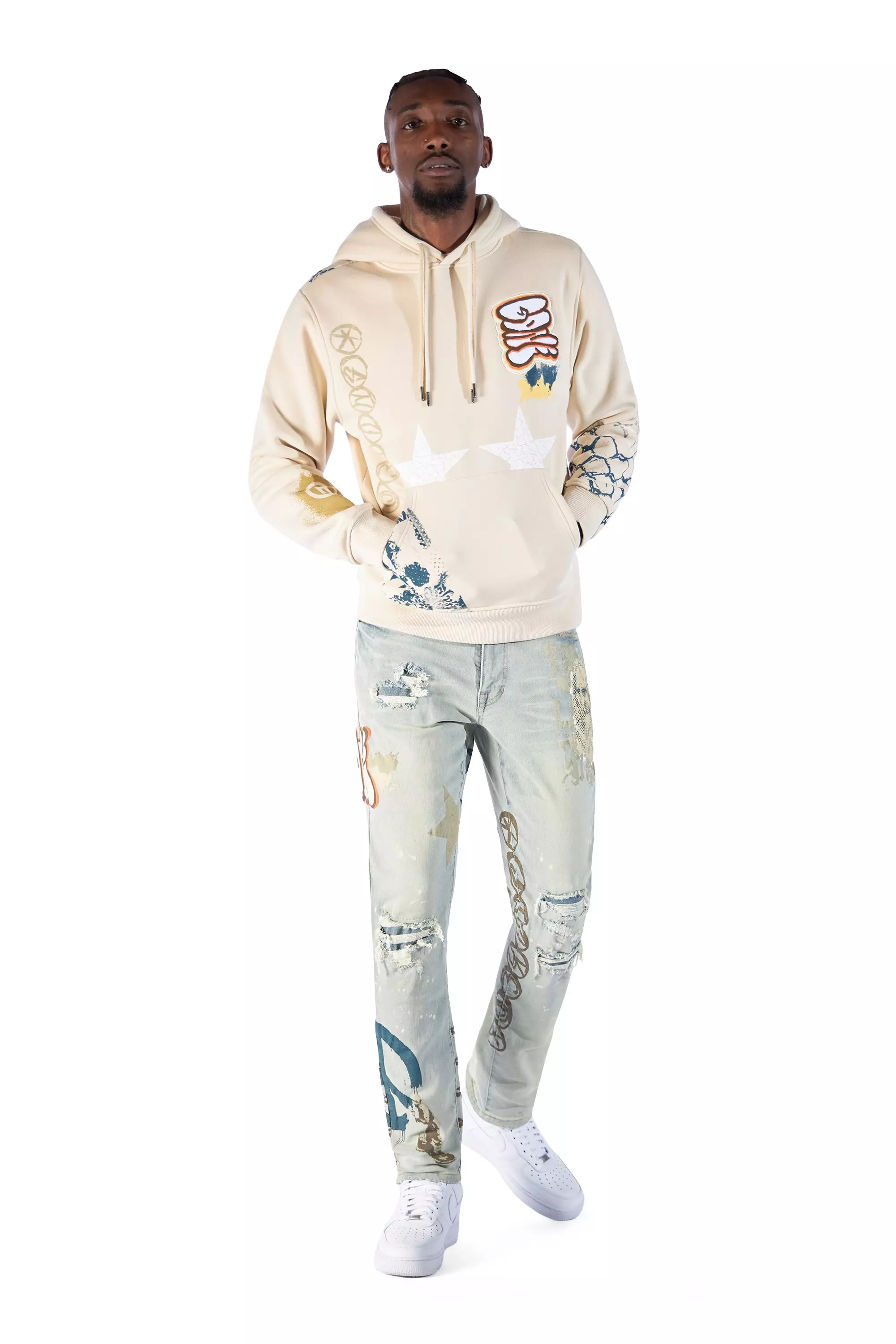 Smoke Rise Men's Stencil &amp; Graphic Hoodie - BEIGE
