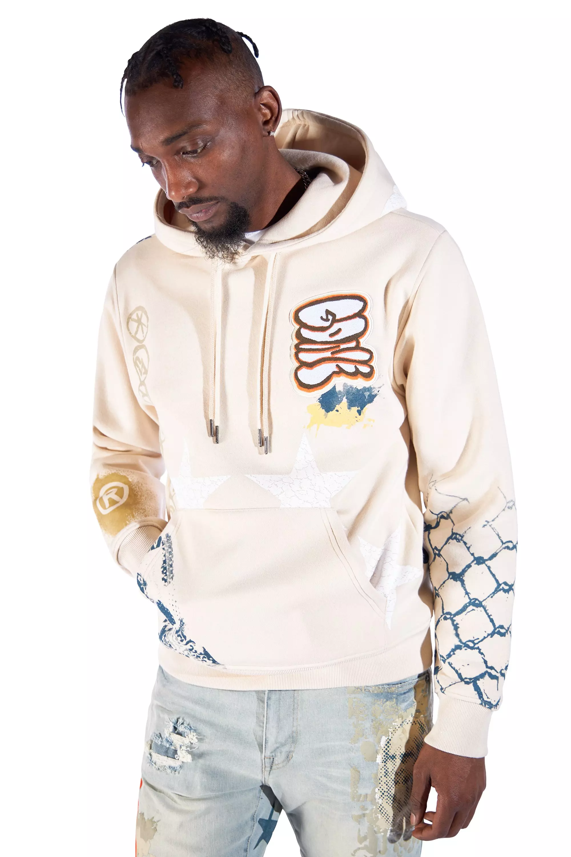 Smoke Rise Men's Stencil &amp; Graphic Hoodie - BEIGE