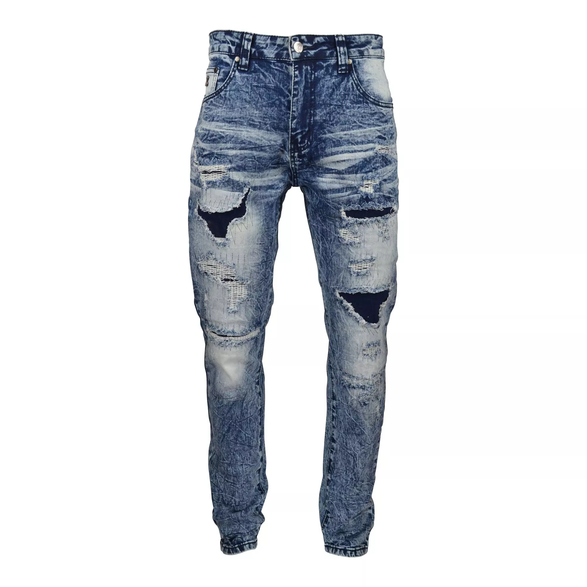 Grindhouse Men's Rip N Repair Slim Fit Denim Jeans - Blue - BLUE