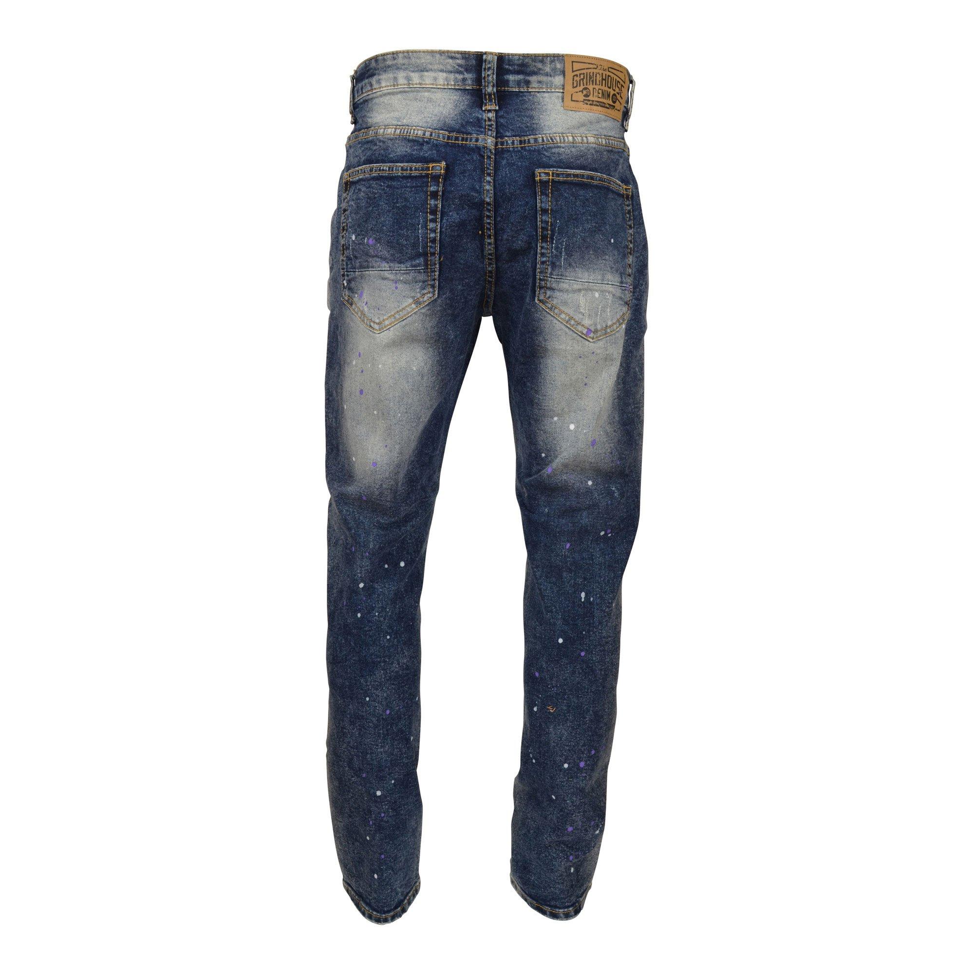 Grindhouse Men's Blue Rips With Dark Blue Backing Slim Fit Jeans - BLUE Thumbnail View 2