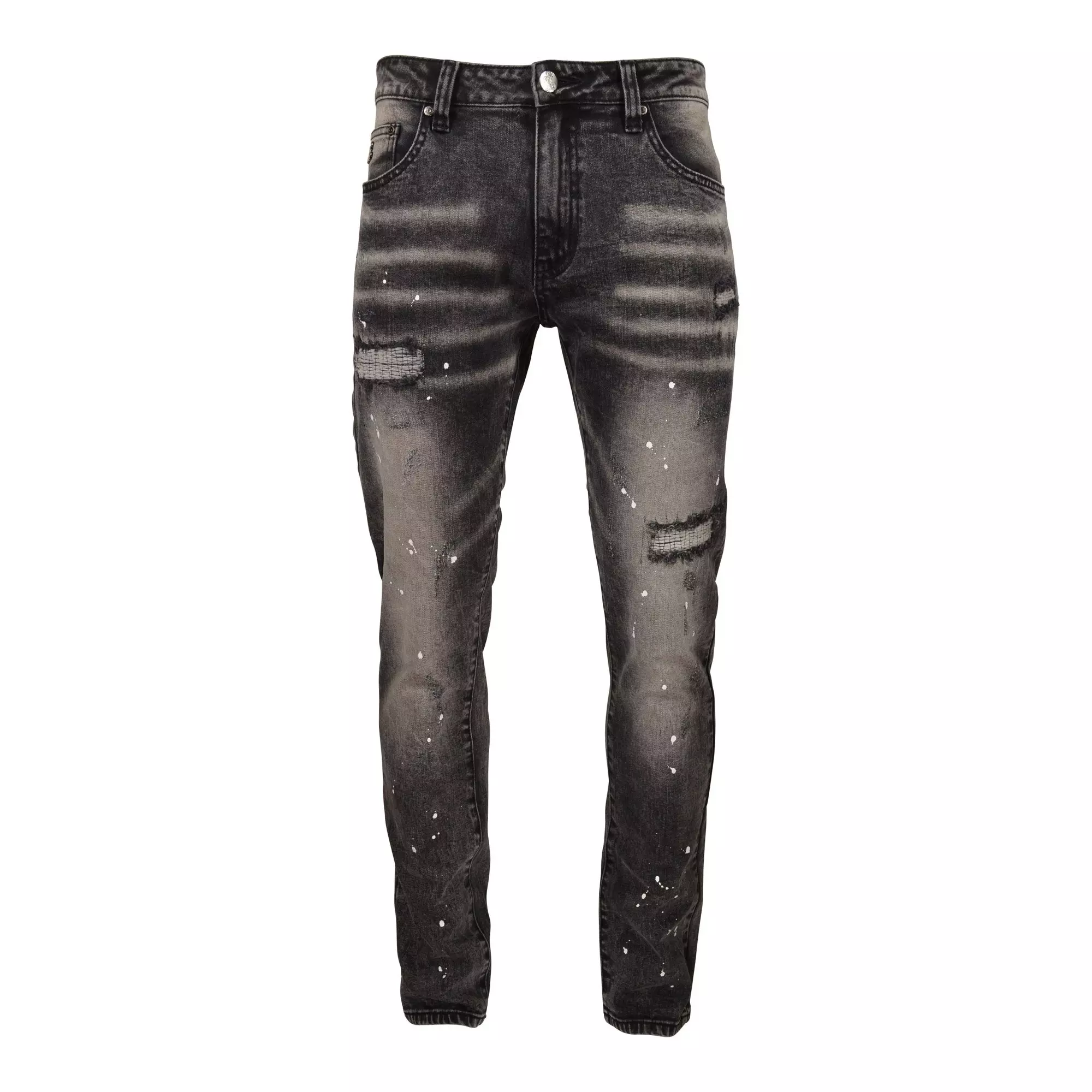 Grindhouse Men's Black Washed With Mini Rips Slim Fit Denim Jeans - BLACK