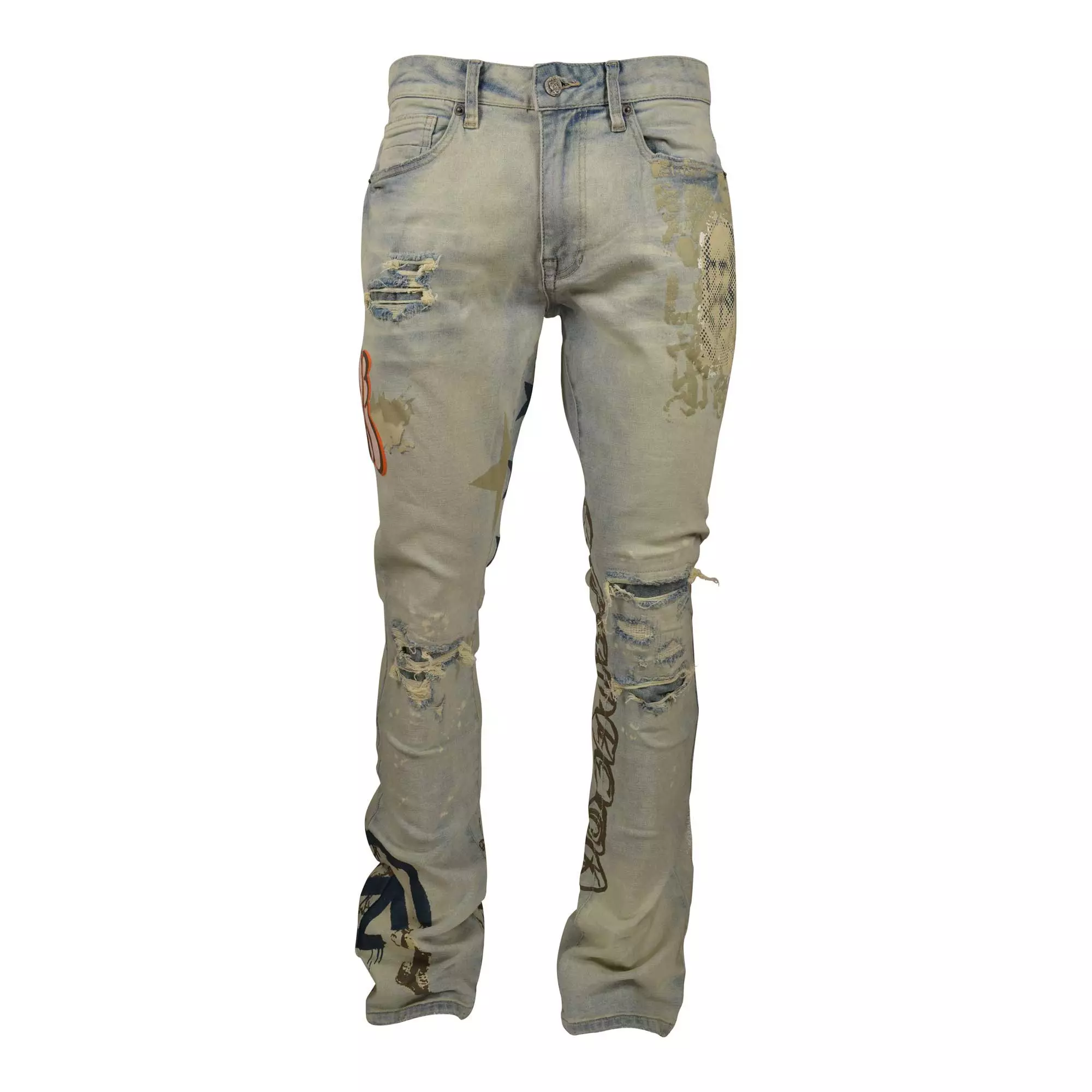 Grindhouse Men's Graffiti Slim Fit Jeans - Ombre Blue - BLUE