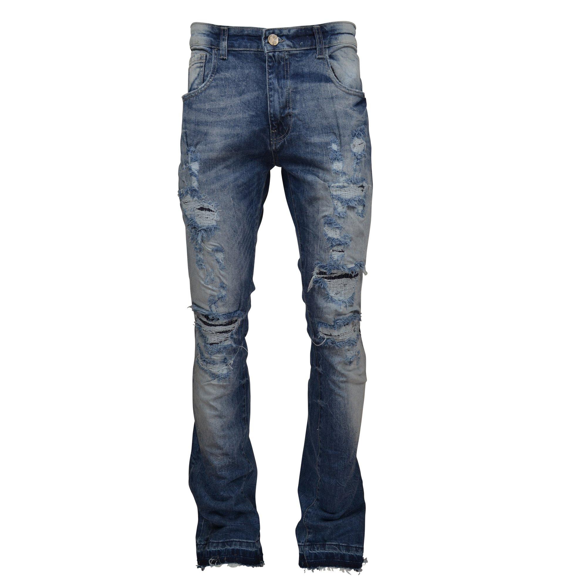 Grindhouse Men's Stacked Flare Vintage Slim Fit Jeans - Blue - BLUE Thumbnail View 1