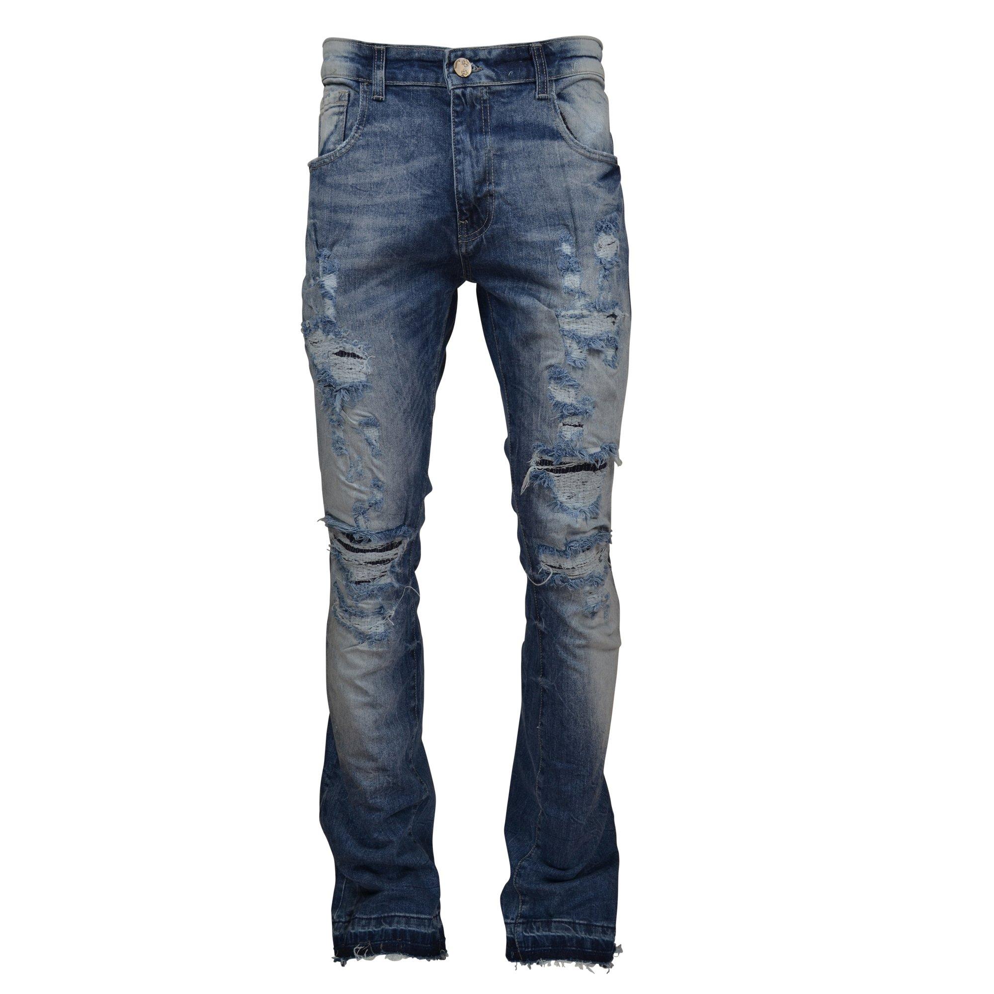 Grindhouse Men's Stacked Flare Vintage Slim Fit Jeans - Blue - BLUE