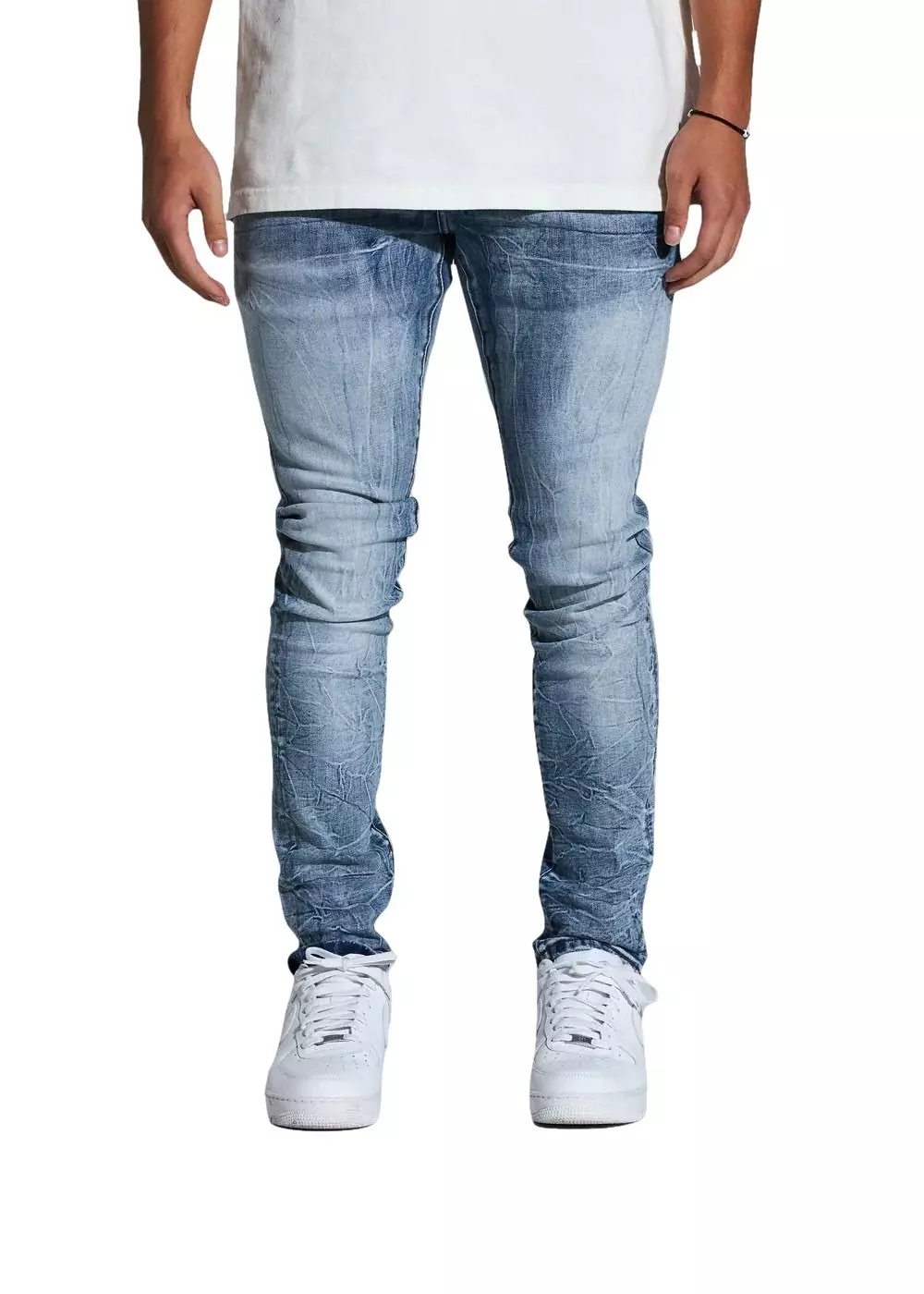 Crysp Denim Men's Marble Slim Fit Light Wash Jeans - BLUE