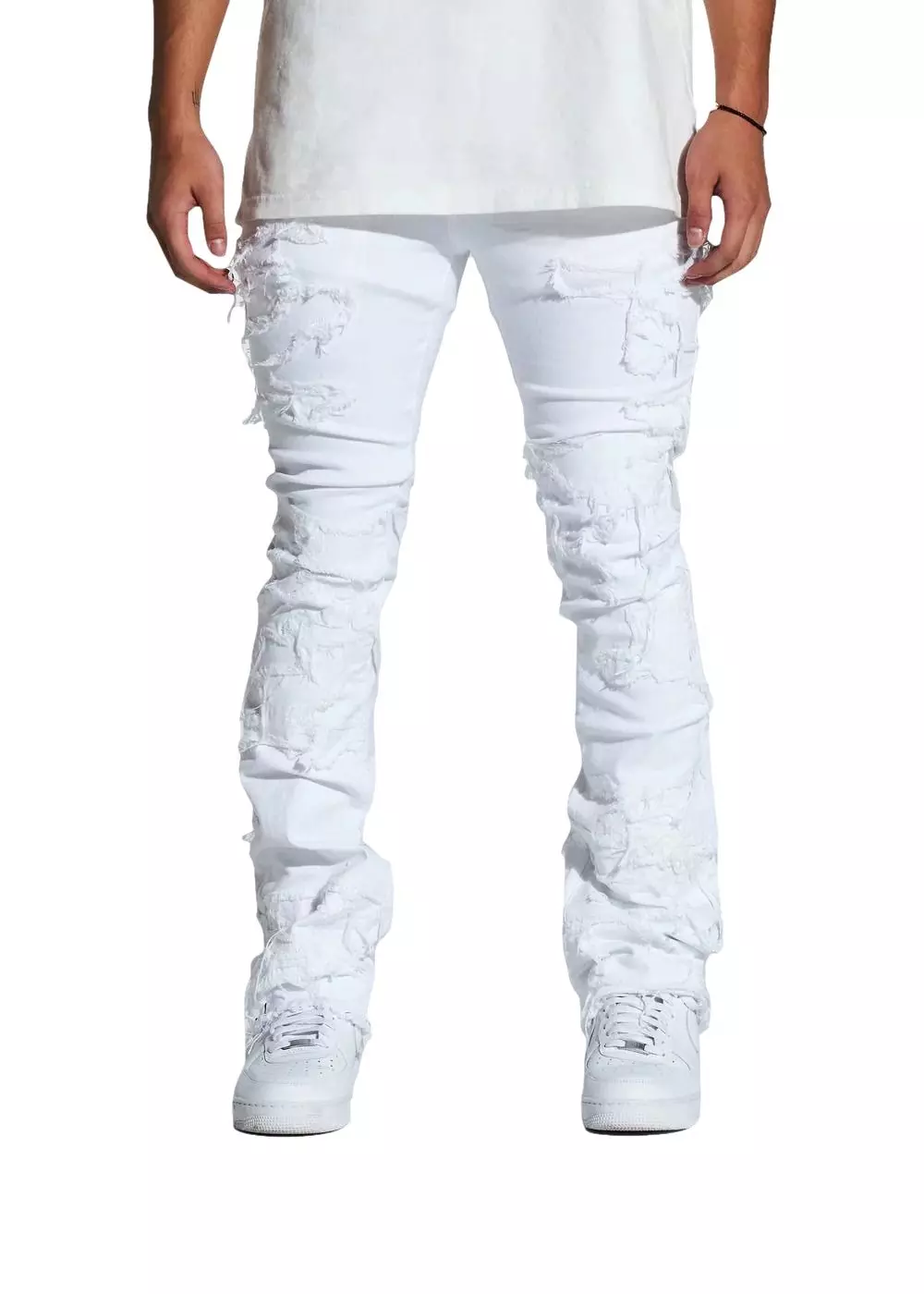 Crysp Denim Men's Arch Distressed Stack Slim Fit Jeans - White - WHITE