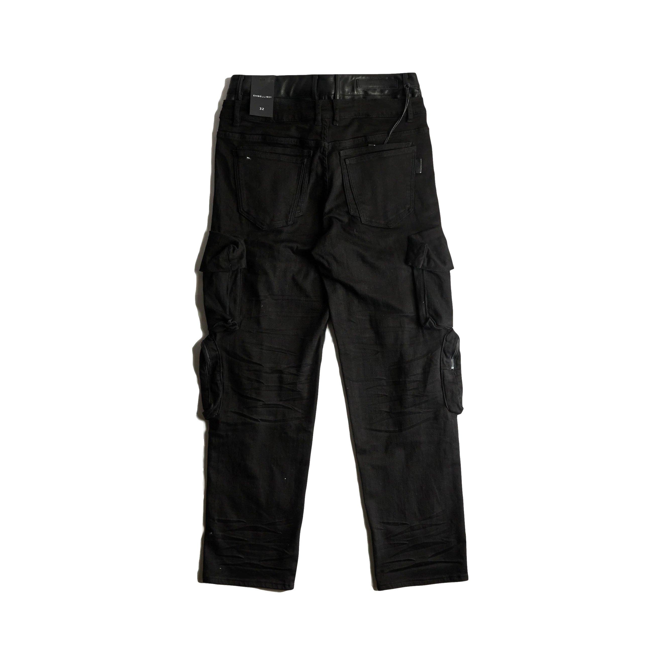 Embellish Cargo Straight Leg Men's Black Pants