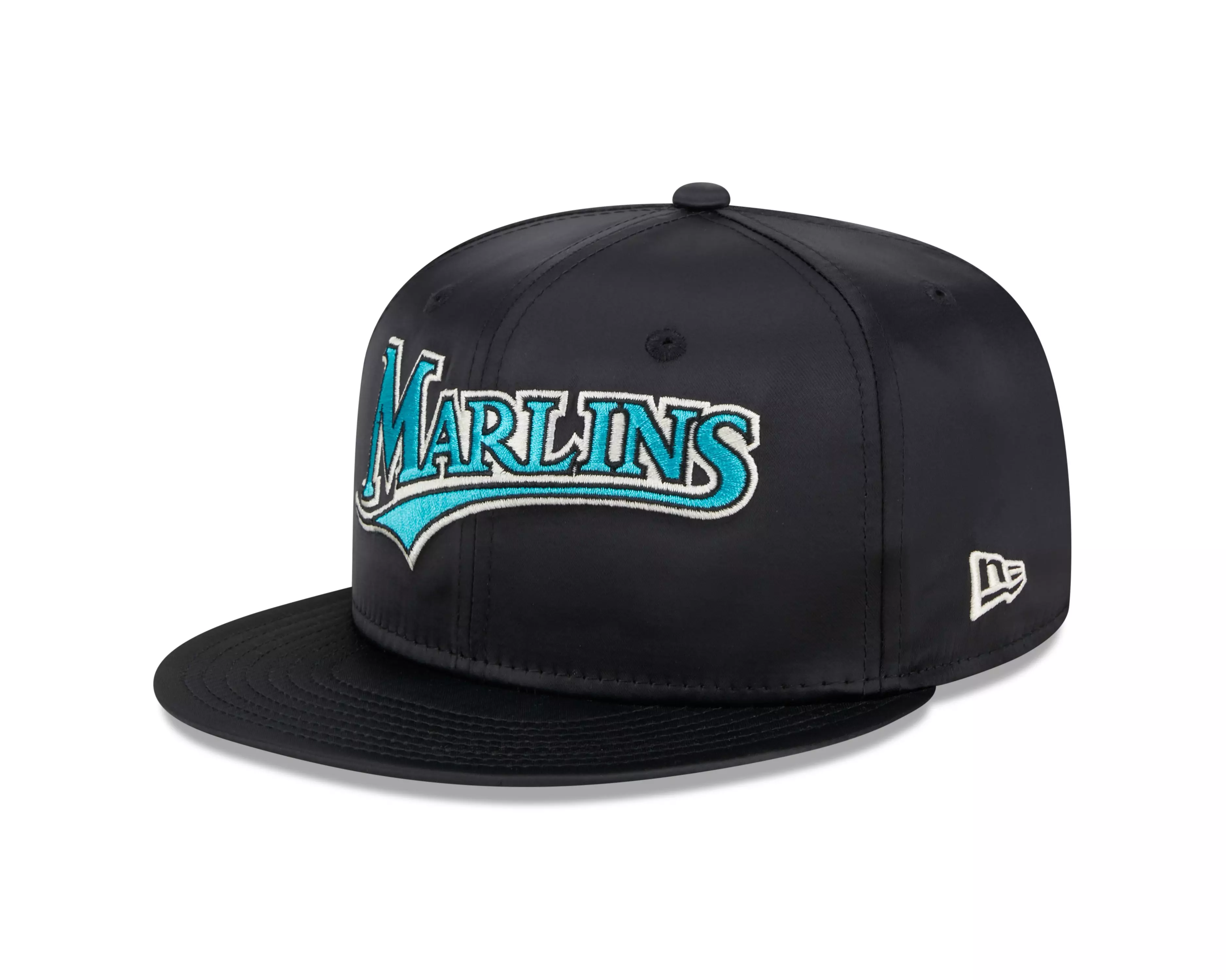 New Era Florida Marlins 9FIFTY Satin Script Snapback Hat - BLACK