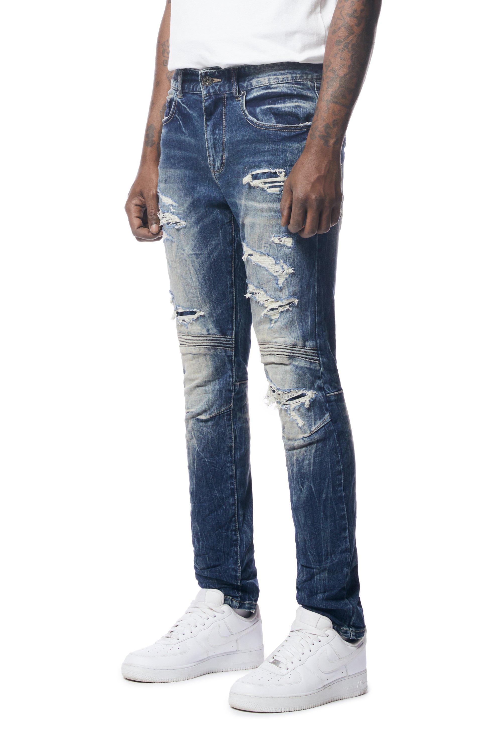 Smoke Rise Men's Premium Slim Fit Washed Rip And Repair Jeans Hibbett