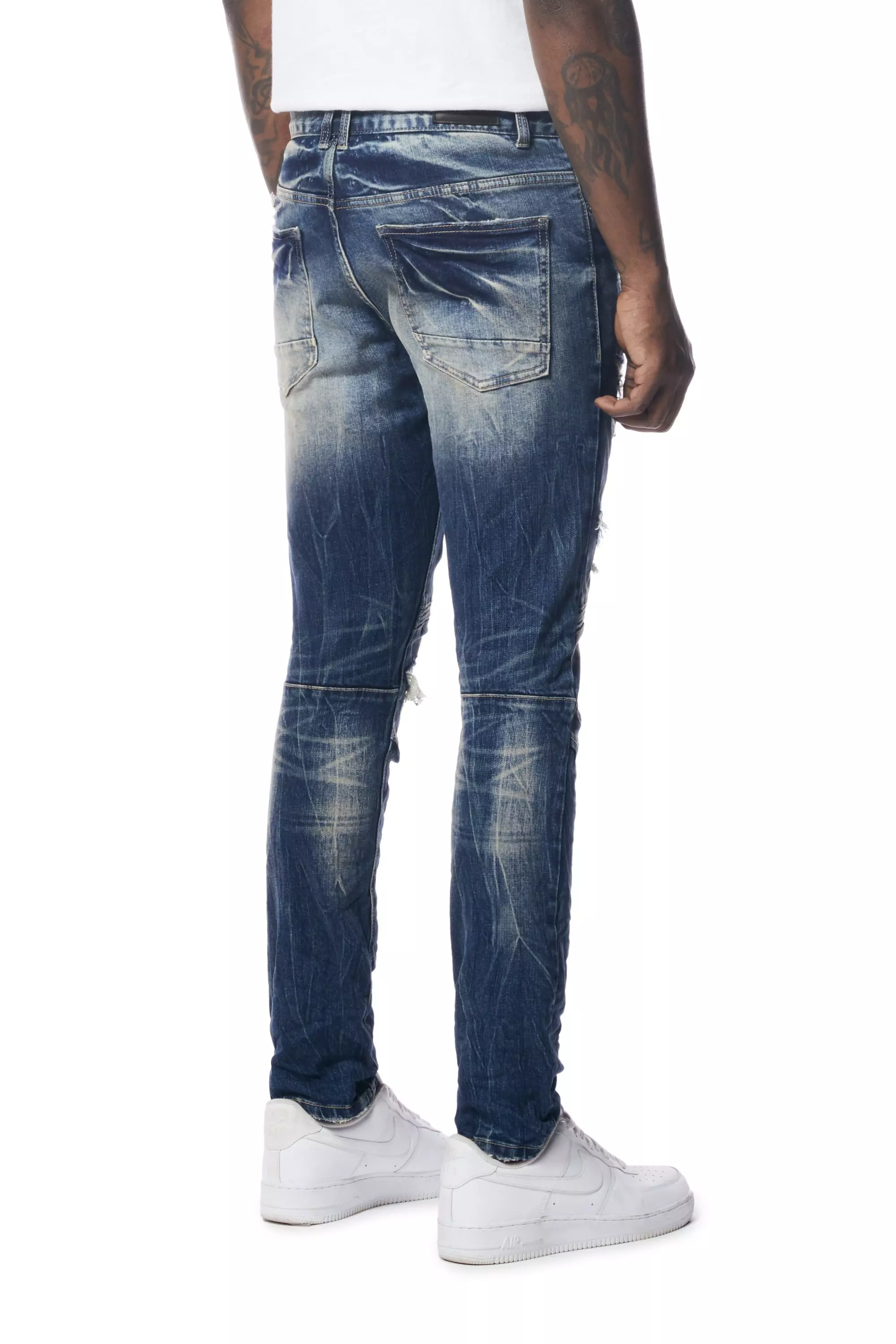 Smoke Rise Men's Premium Slim Fit Washed Rip And Repair Jeans - BLUE