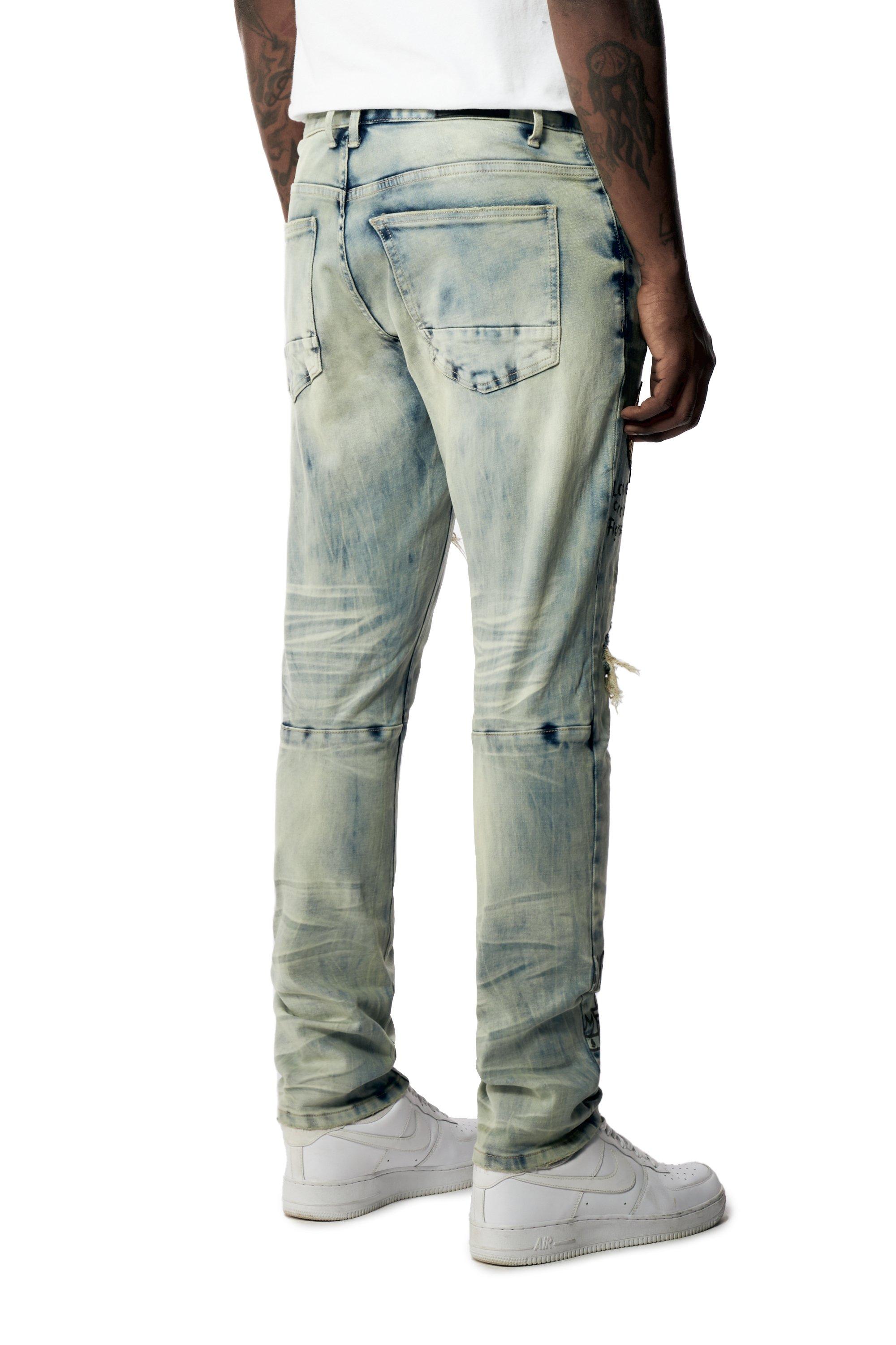Smoke Rise Men's Varsity Slim Fit Denim Jeans - BLUE Thumbnail View 2