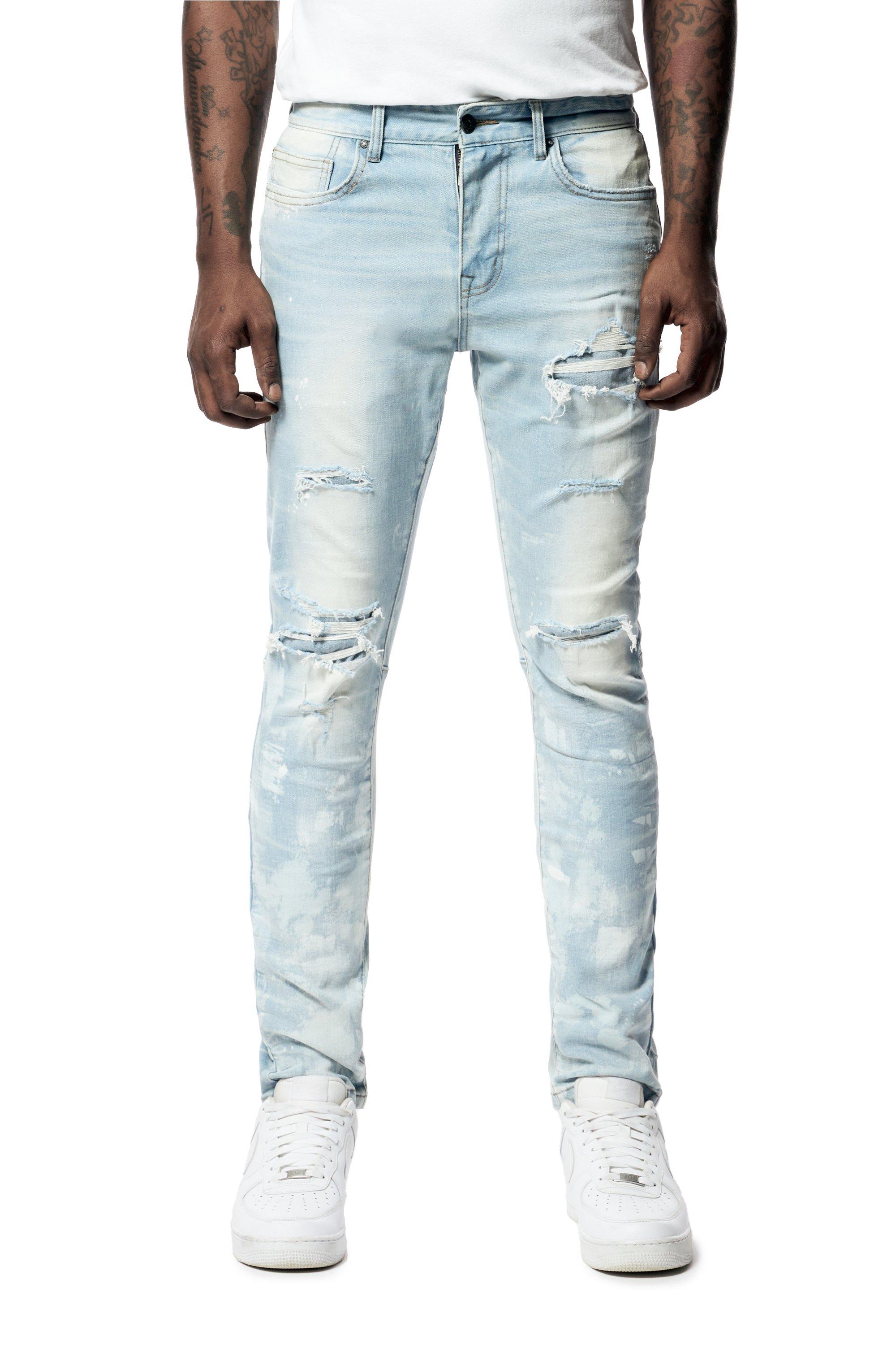 Smoke Rise Men's Paint Rip And Repair Slim Fit Denim Jeans Hibbett