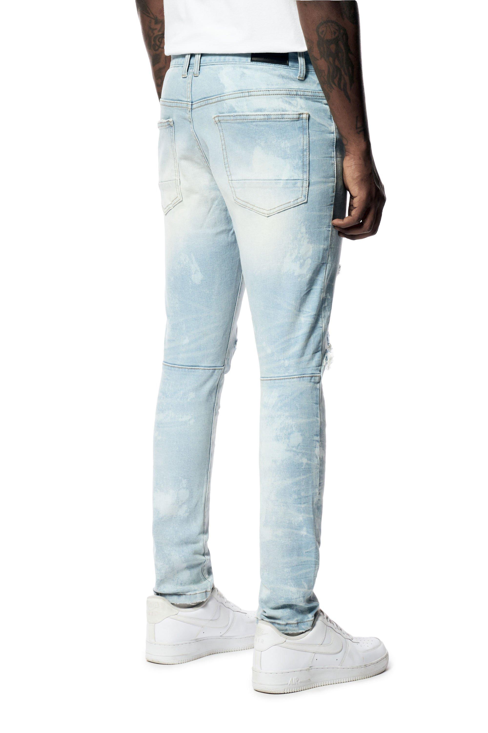 Smoke Rise Men's Paint Rip And Repair Slim Fit Denim Jeans - BLUE Thumbnail View 2