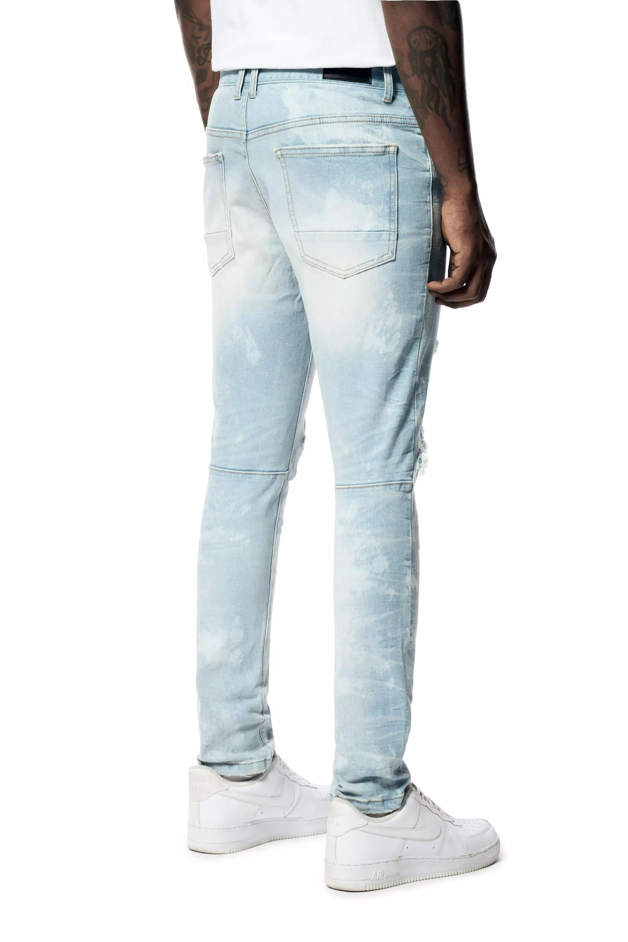 Smoke Rise Men's Paint Rip And Repair Slim Fit Denim Jeans - BLUE