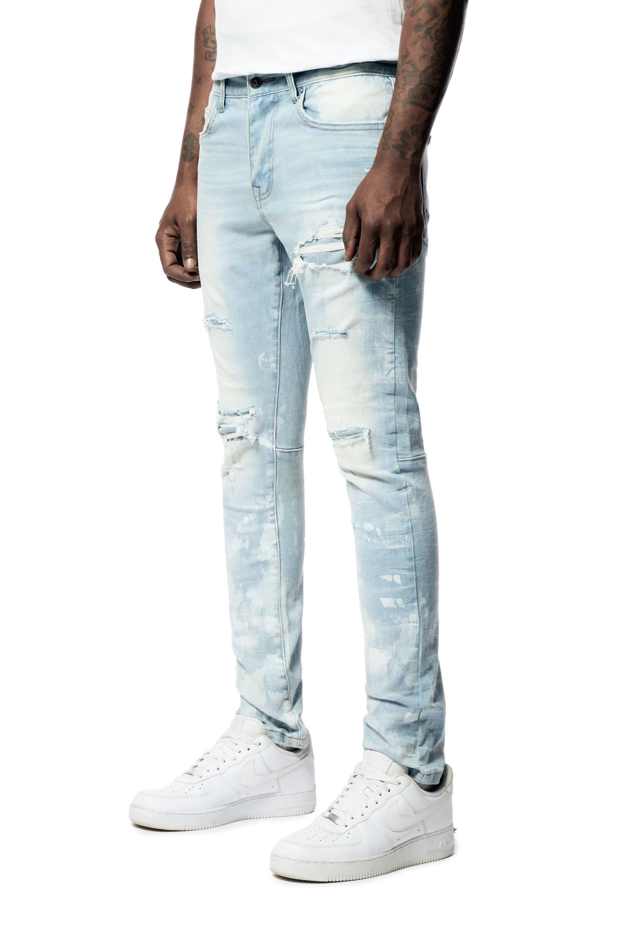 Smoke Rise Men's Paint Rip And Repair Slim Fit Denim Jeans - BLUE Thumbnail View 3