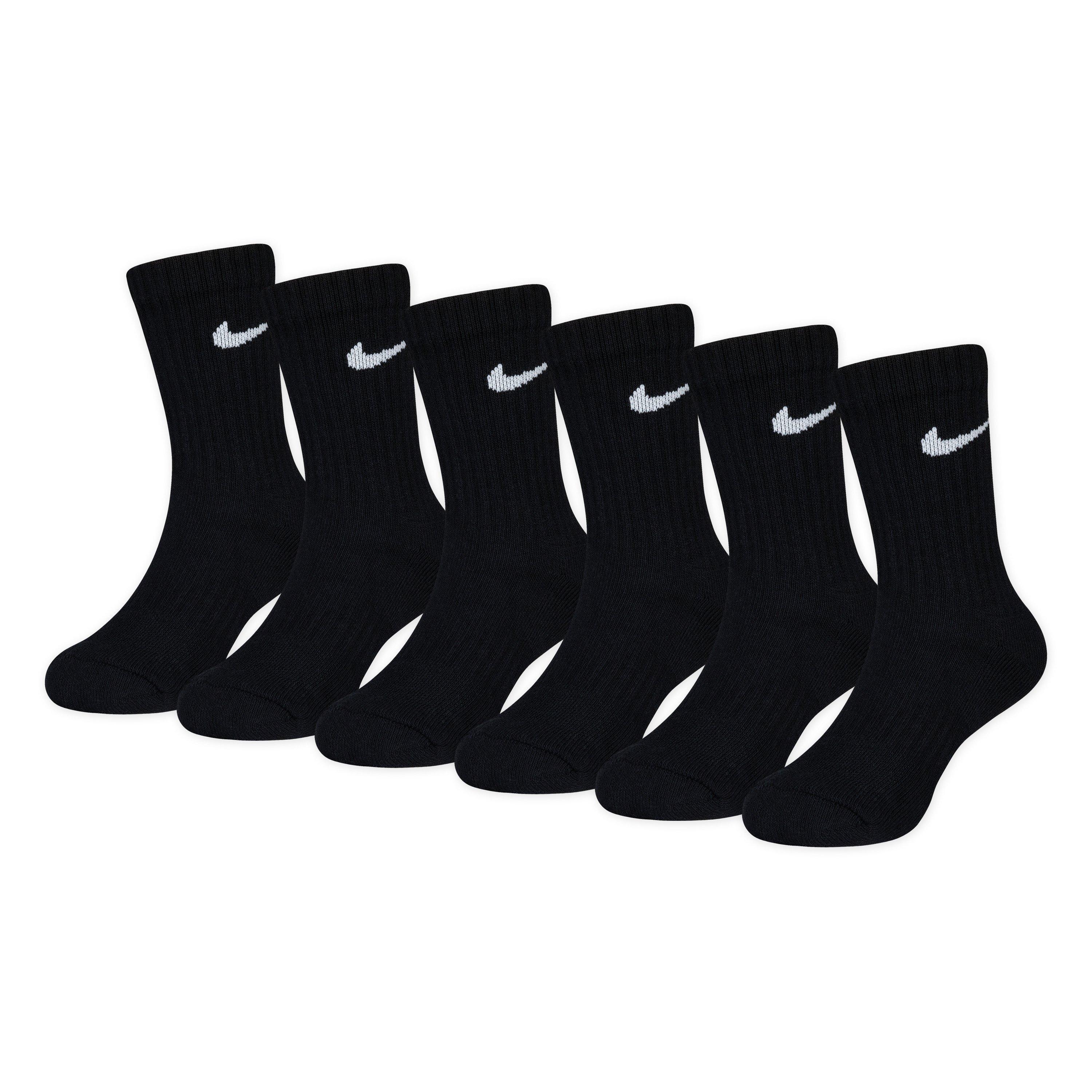 Nike Youth Dri-FIT Crew Socks-6PK-Black - BLACK