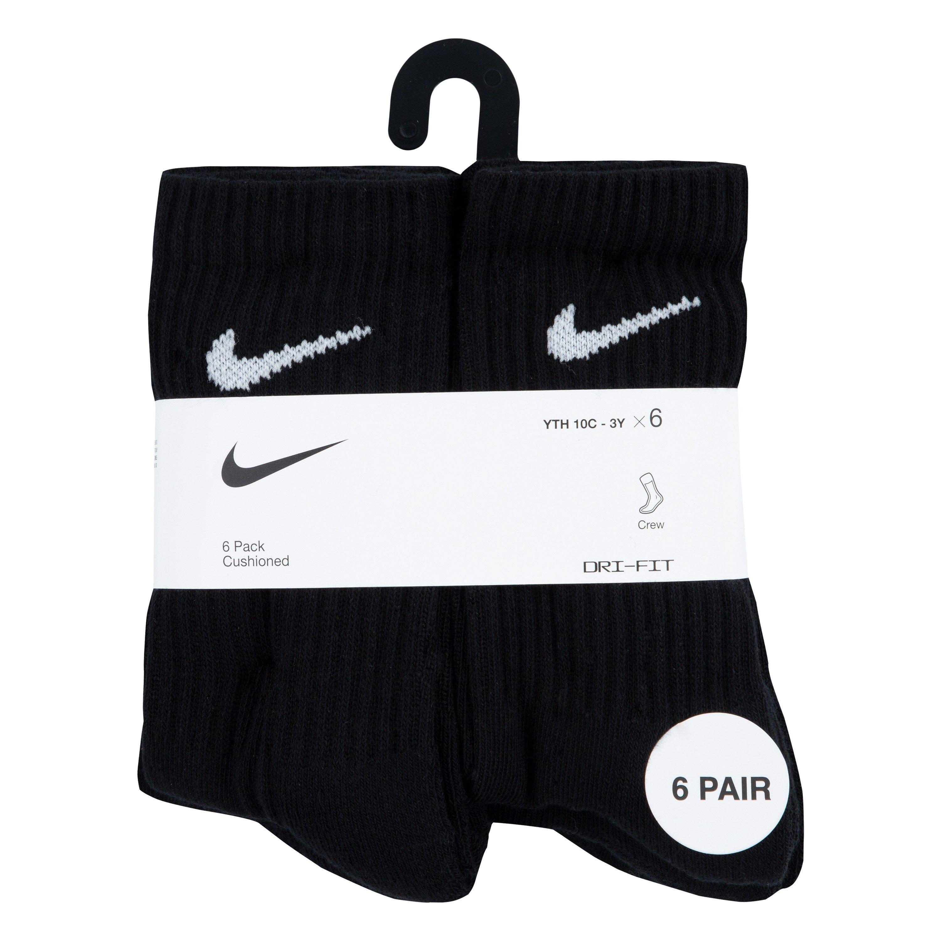 Nike Kids' Dri-FIT 6-Pack Crew Socks - Black