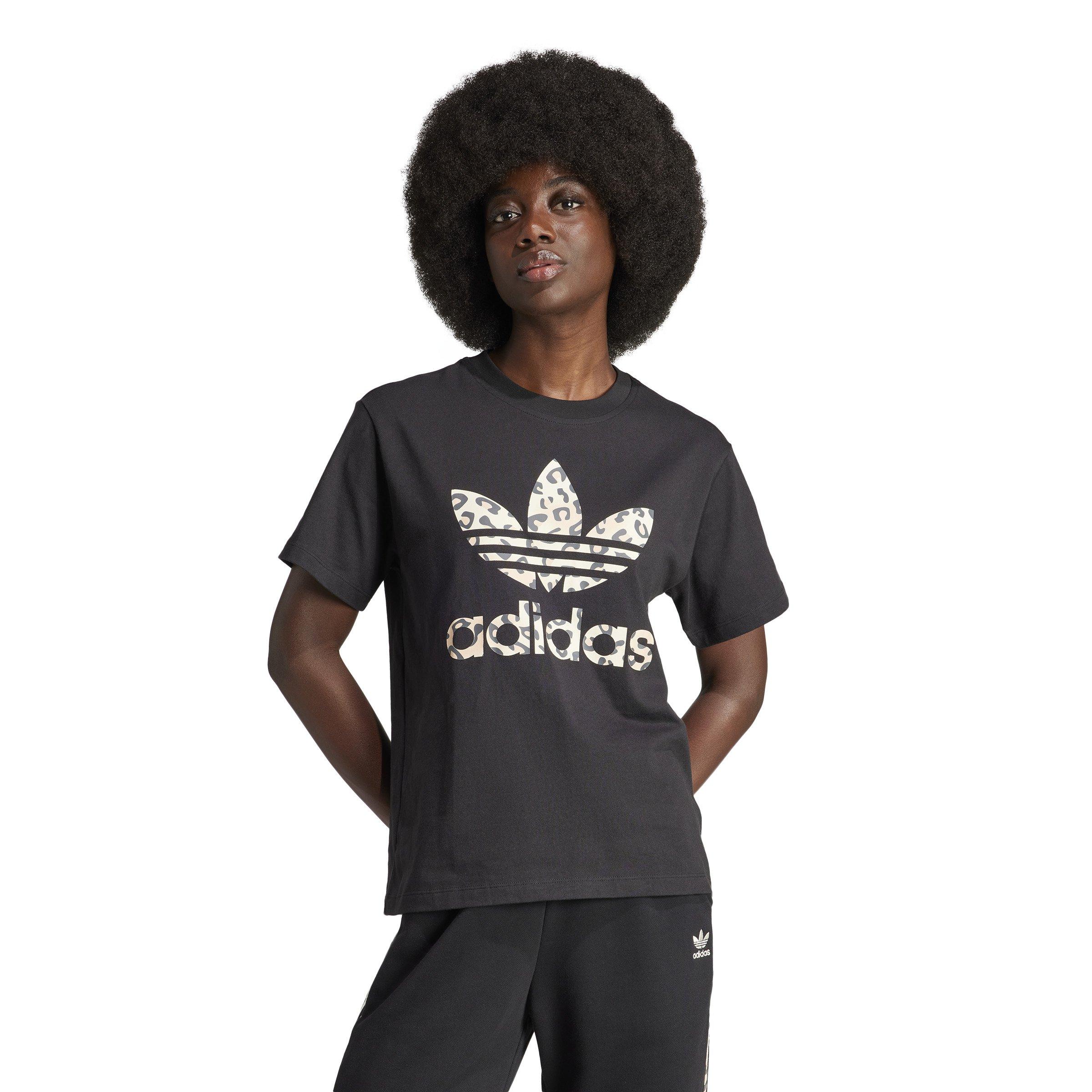 adidas Women's Trefoil Leopard Luxe Tee-Black - BLACK