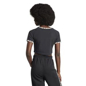 adidas Women's Leopard Luxe Baby Crop 3-Stripe Tee - BLACK