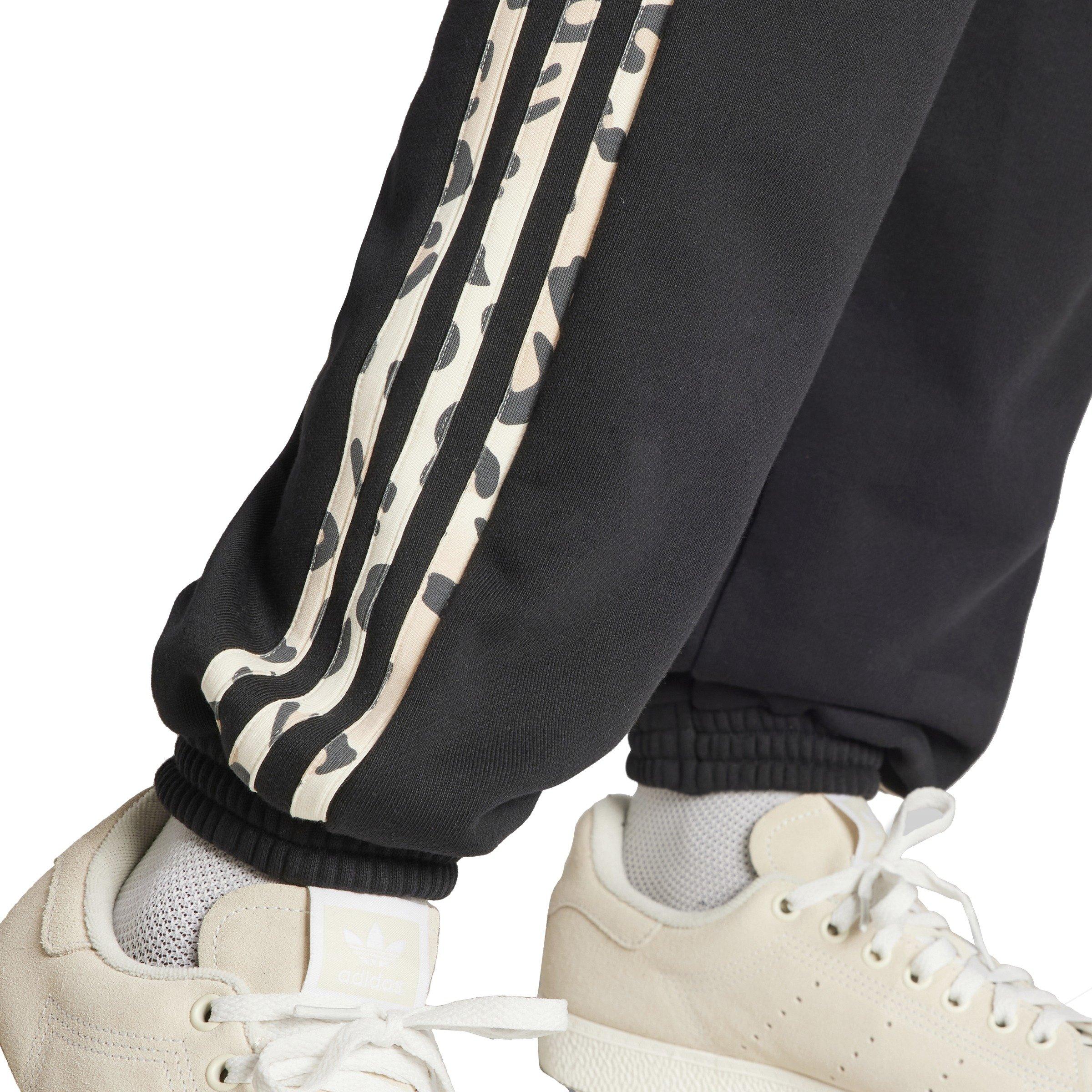 adidas Women's 3-Stripes Leopard Luxe Track Pants - BLACK Thumbnail View 4