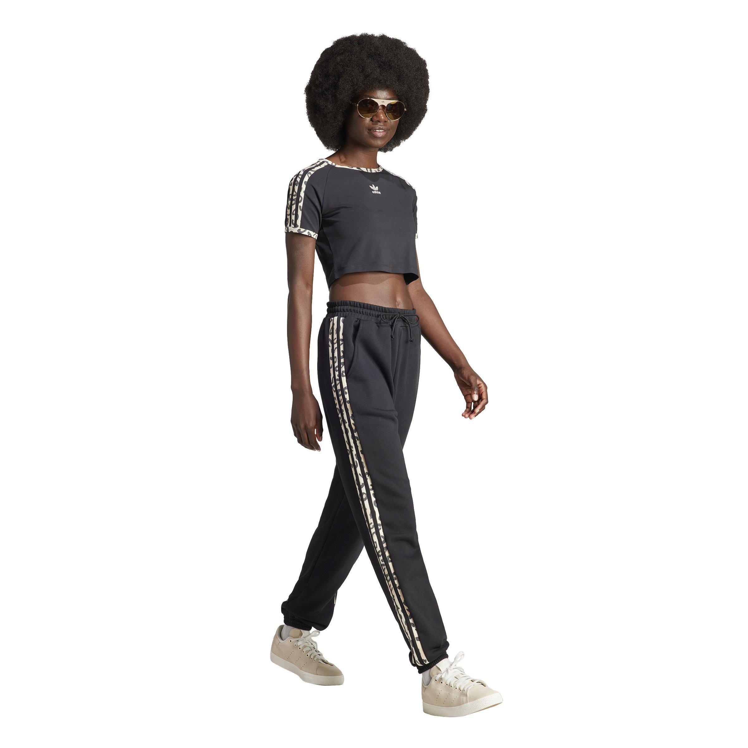 adidas Women's 3-Stripes Leopard Luxe Track Pants - BLACK Thumbnail View 5